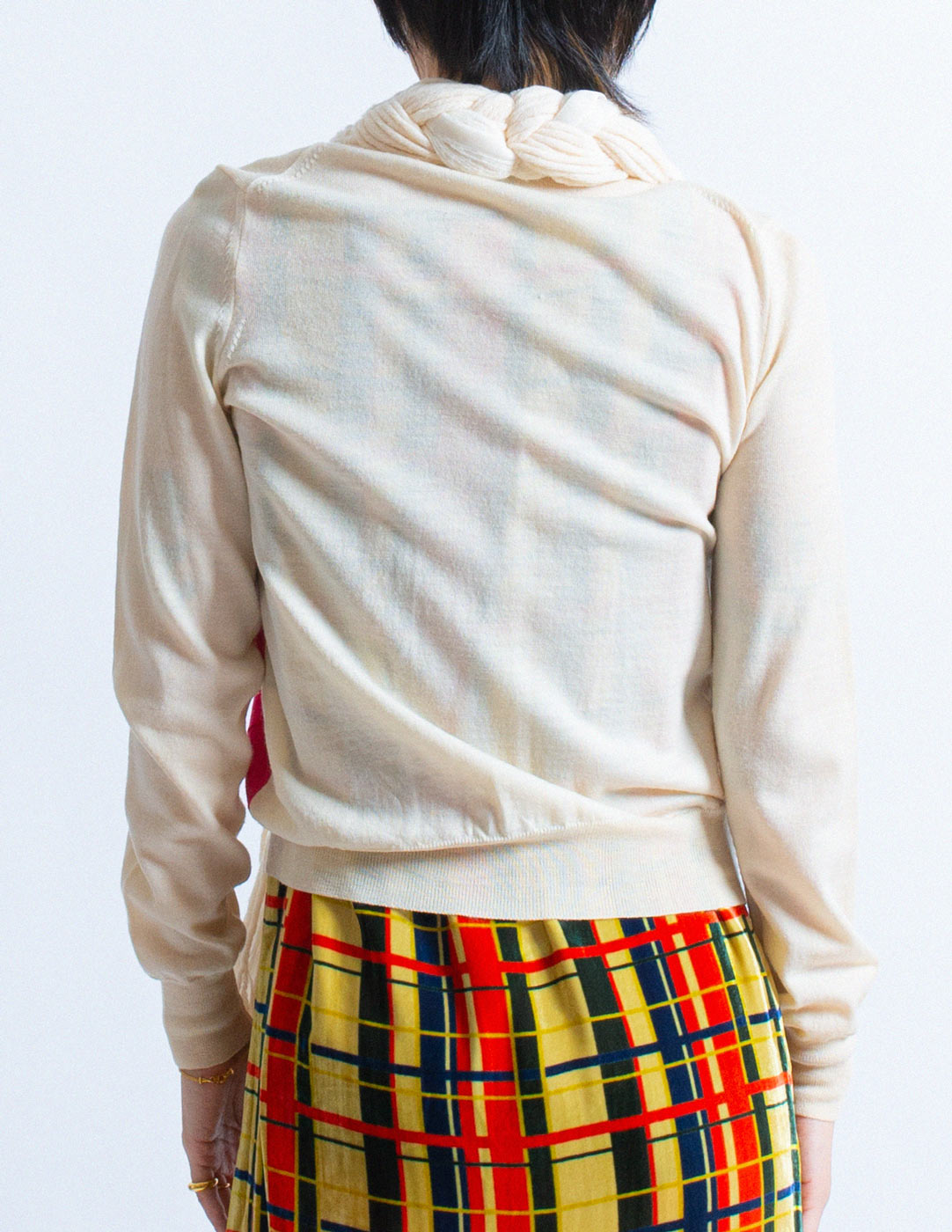 Comme des Garçons vintage argyle wool cardigan with attached braid back detail