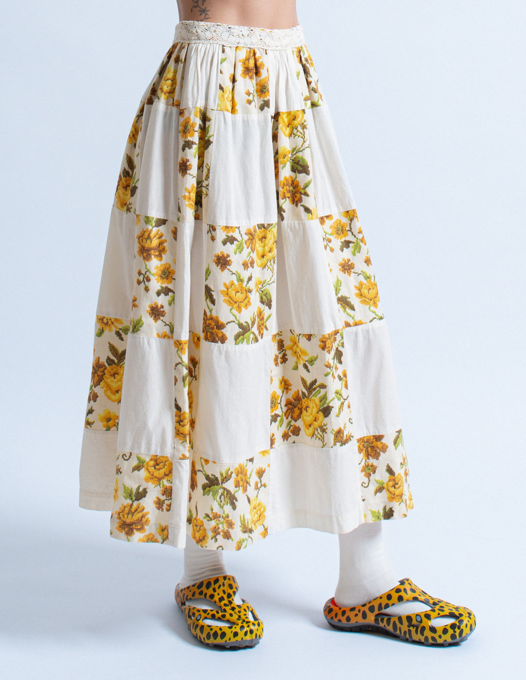 Comme des Garçons vintage embroidered floral patchwork skirt front detail