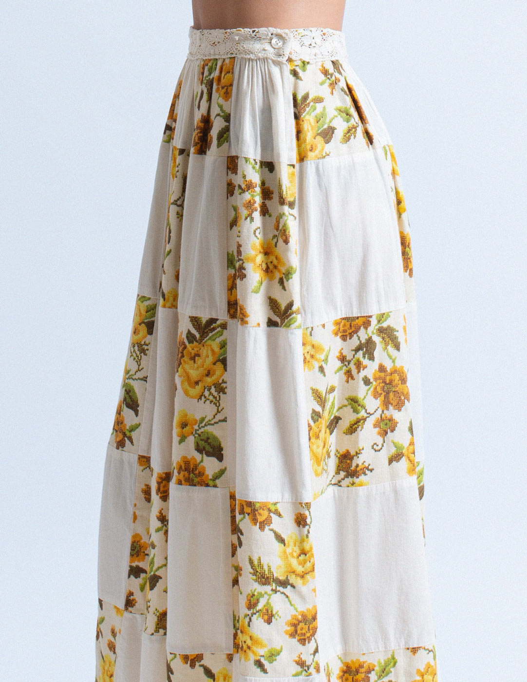 Comme des Garçons vintage embroidered floral patchwork skirt detail