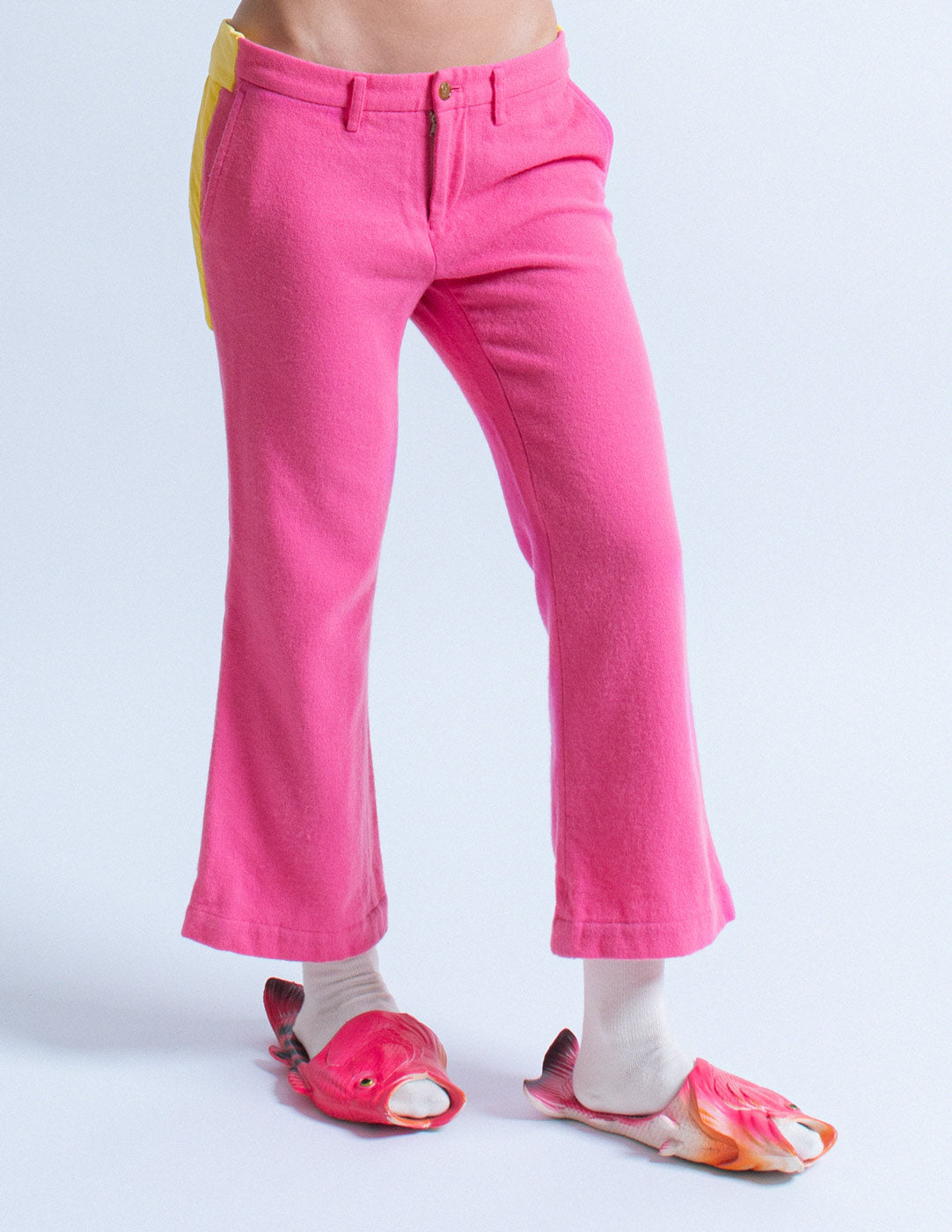 Comme des Garçons vintage pink wool cropped pants side detail