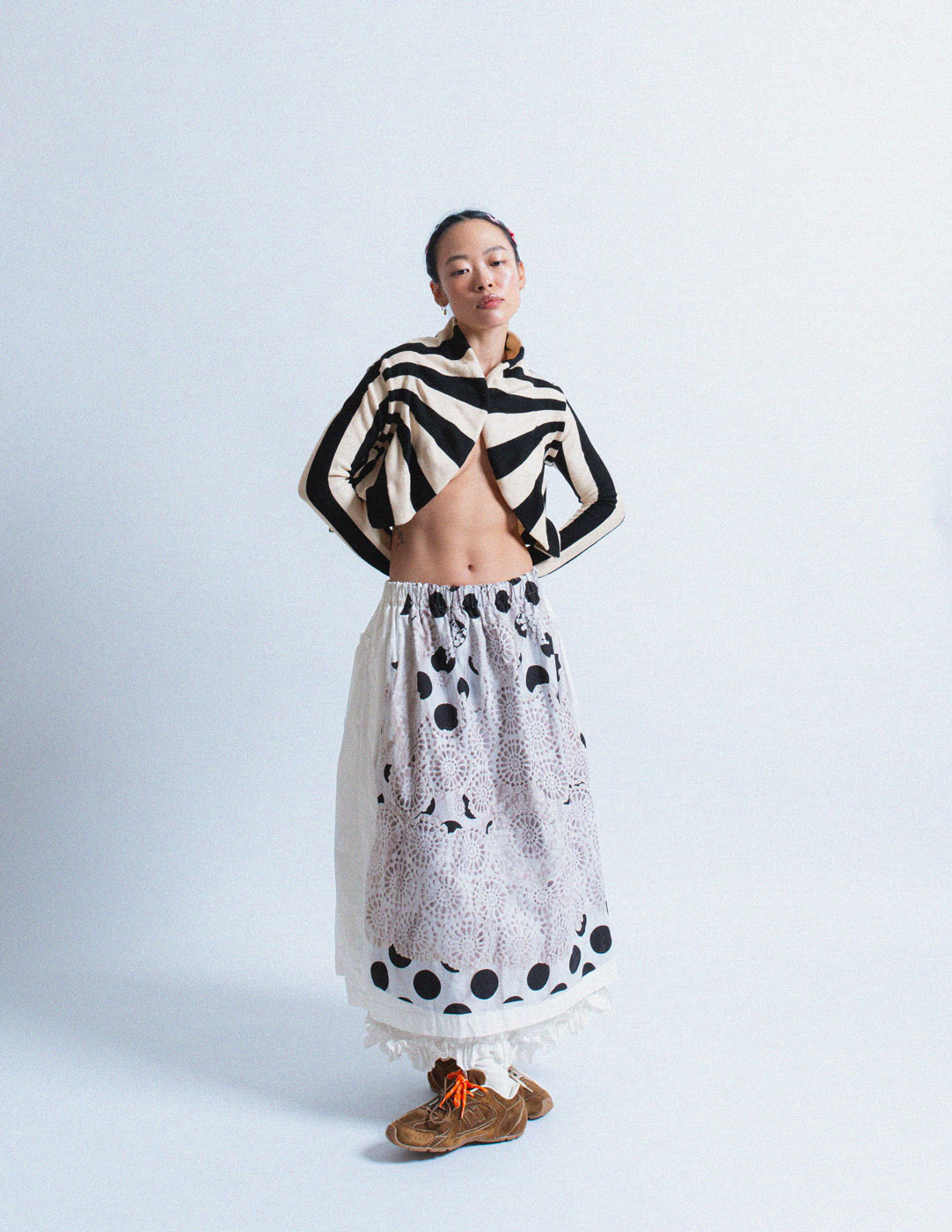 Comme des Garçons lace print balloon skirt with ruffled lining