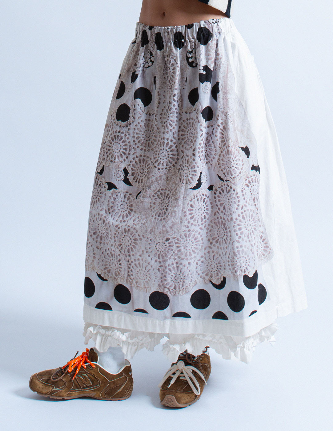 Comme des Garçons lace print balloon skirt with ruffled lining detail