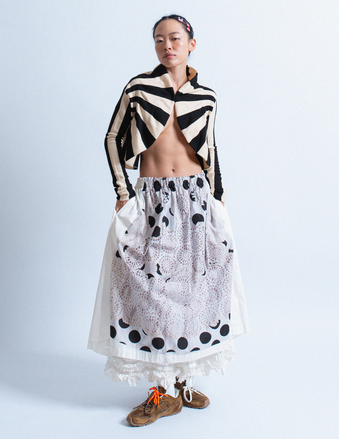 Comme des Garçons lace print balloon skirt with ruffled lining