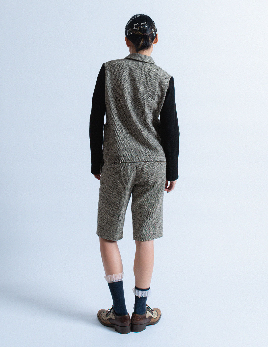 Comme des Garçons vintage black and gray tweed shorts set back view