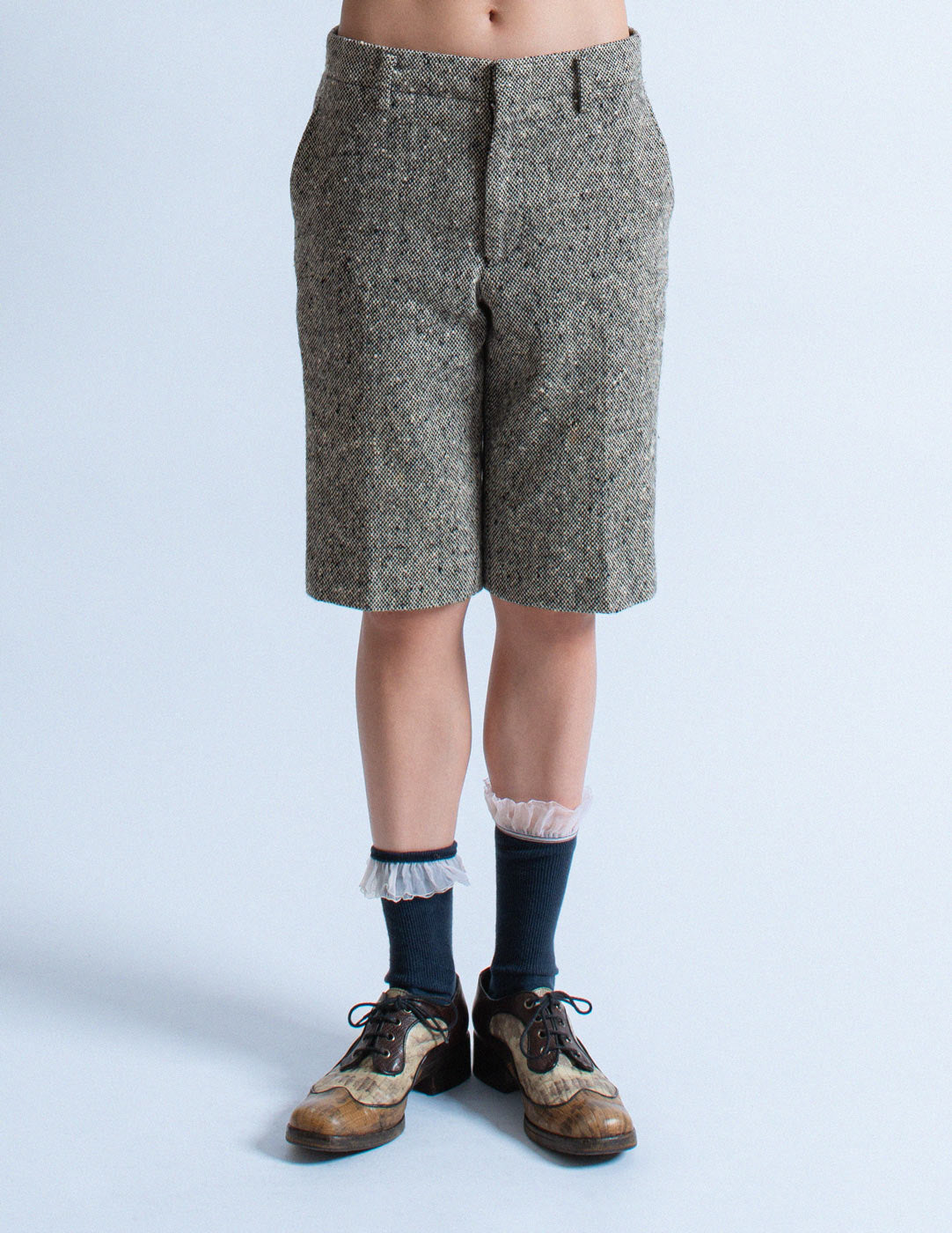 Comme des Garçons vintage black and gray tweed shorts set detail