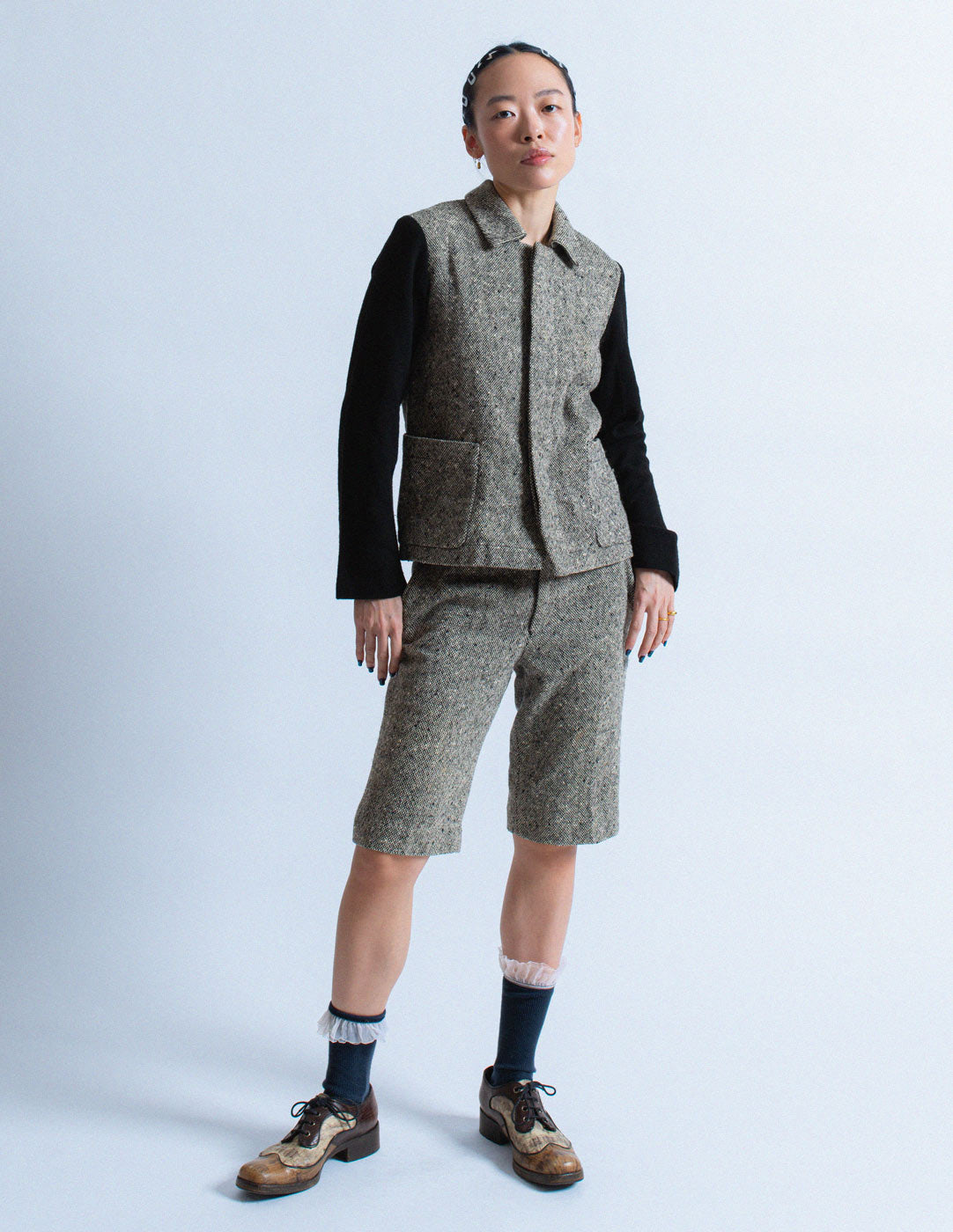 Comme des Garçons vintage black and gray tweed shorts set