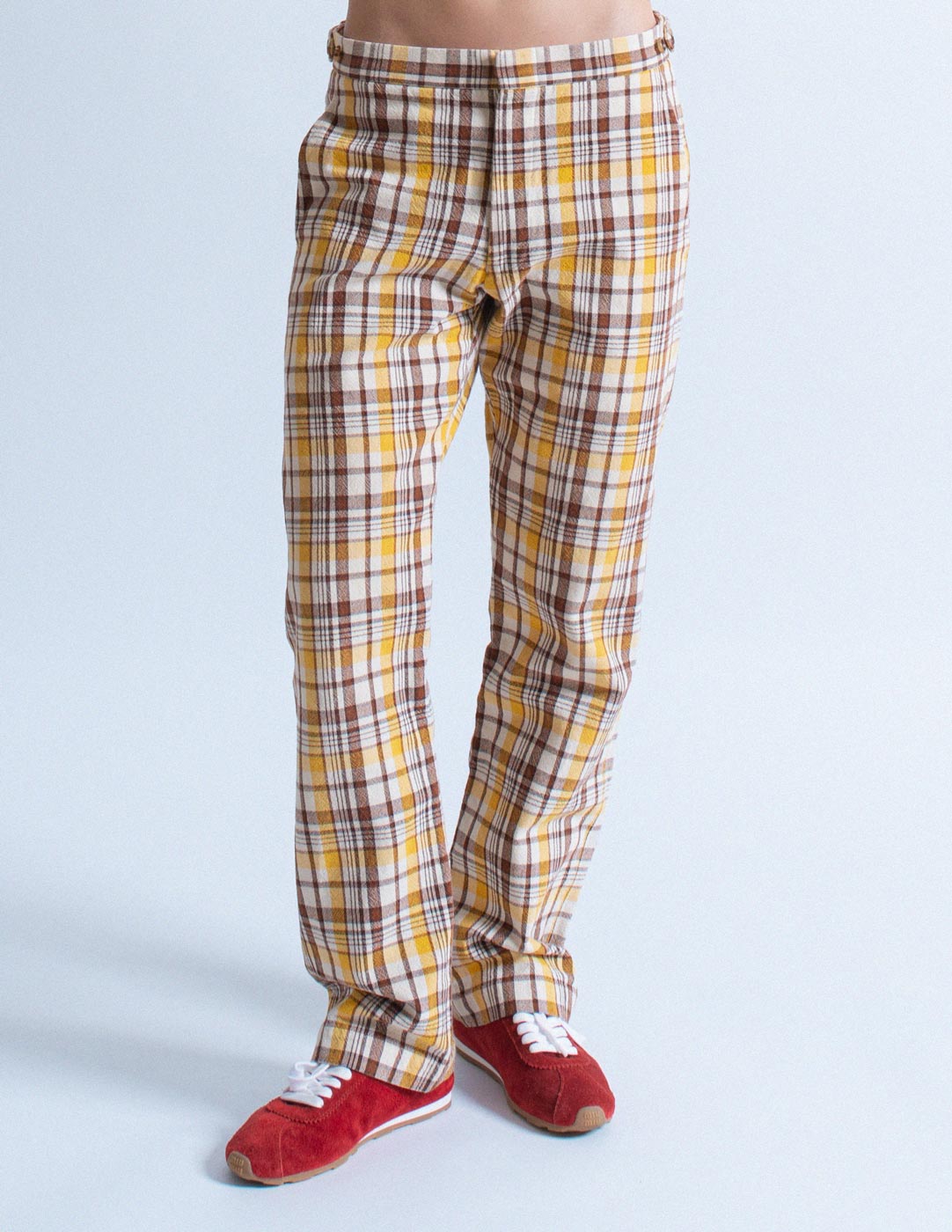 Comme des Garçons vintage yellow plaid cotton trousers detail