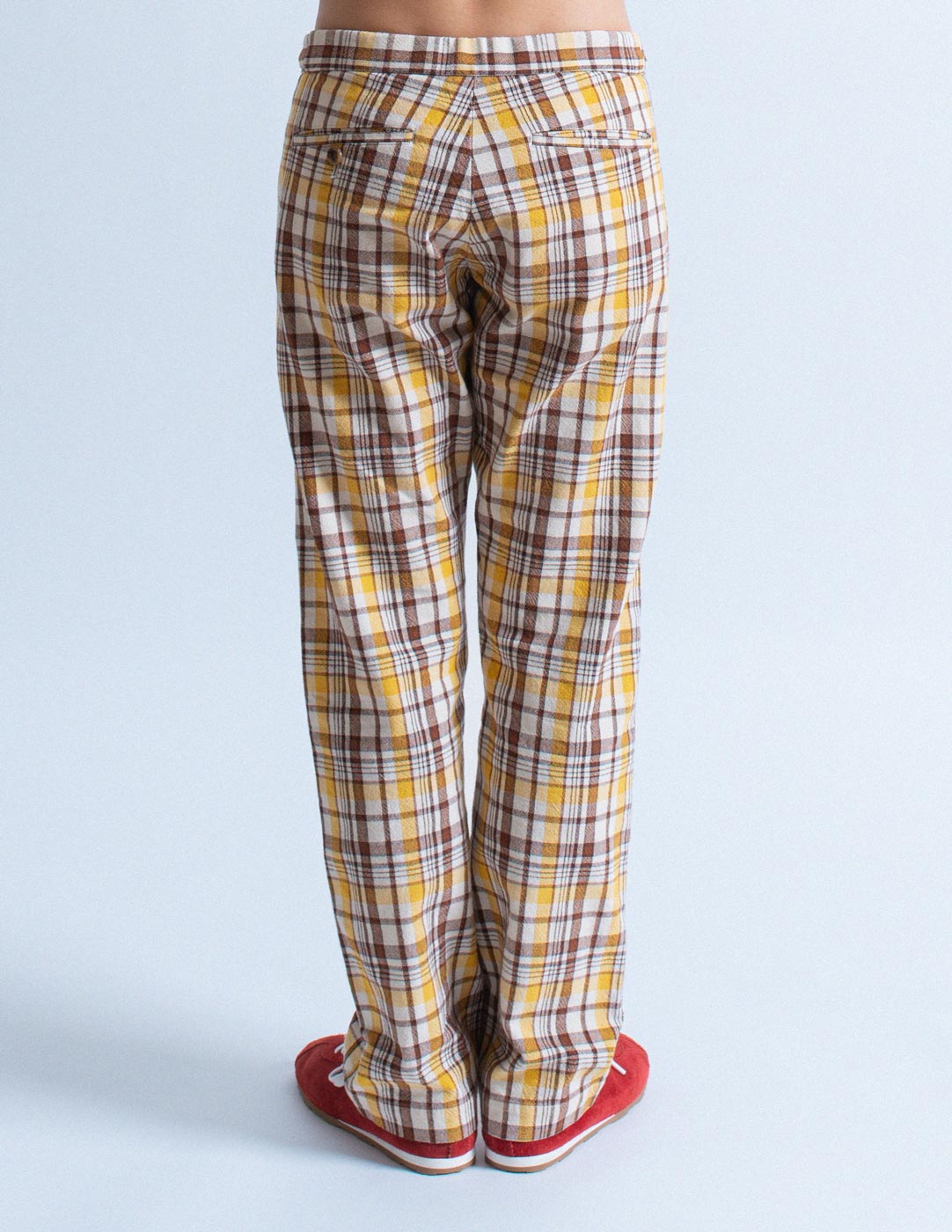 Comme des Garçons vintage yellow plaid cotton trousers back detail