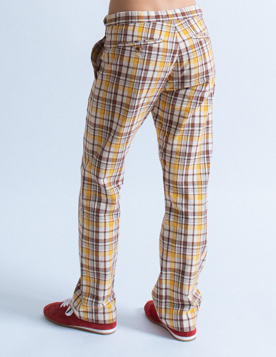 Comme des Garçons vintage yellow plaid cotton trousers back detail