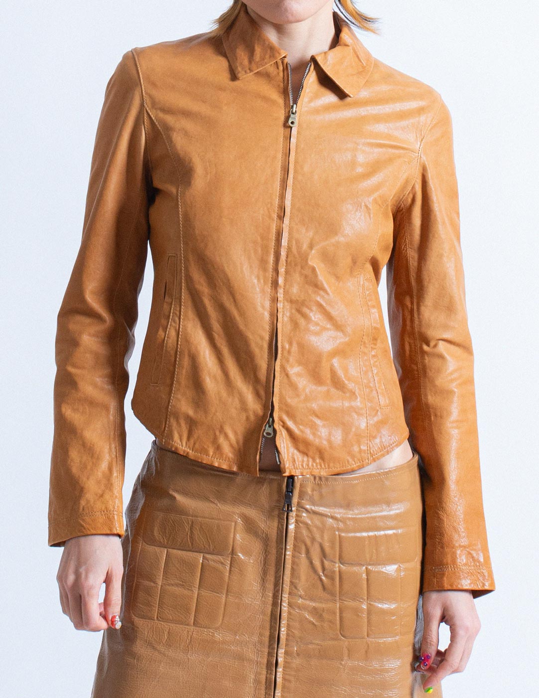 Dries Van Noten zipped leather jacket front detail