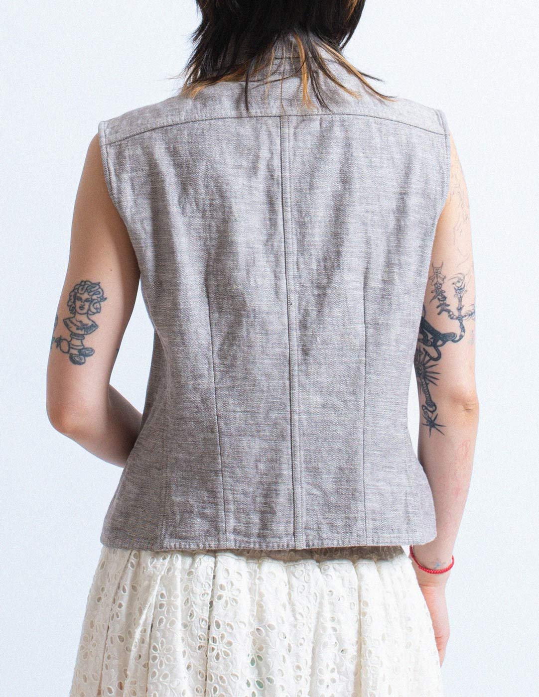 Christian Dior vintage light gray wash denim vest back detail