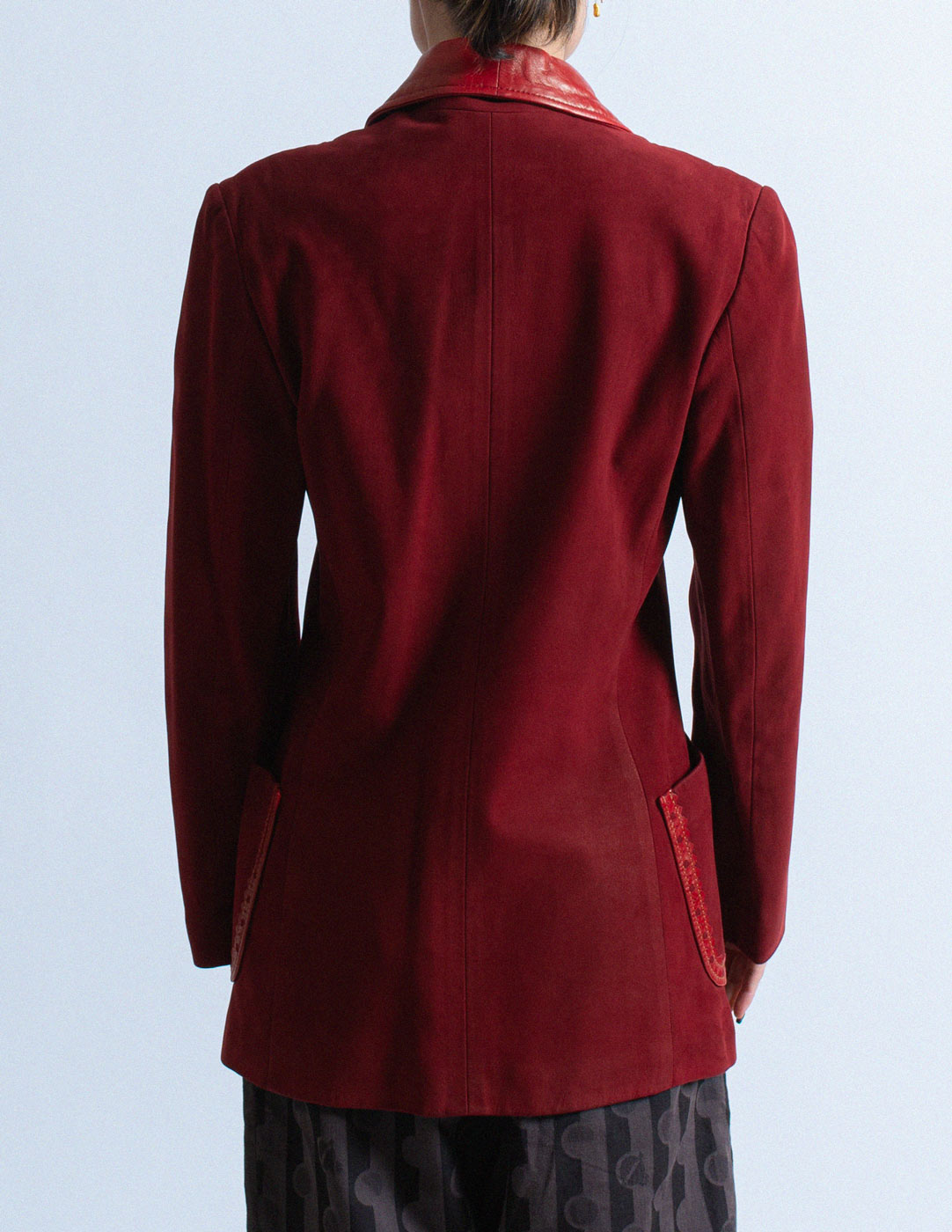 Christian Dior vintage poppy red suede buttoned jacket back detail