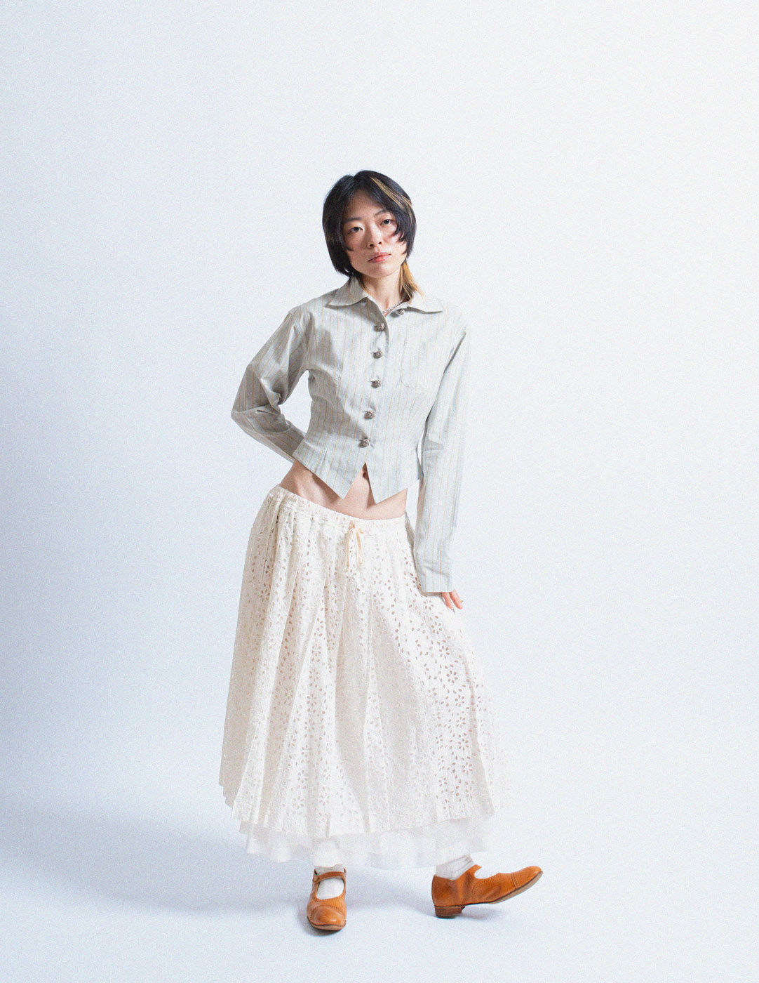Comme des Garçons tricot white cotton eyelet layered skirt