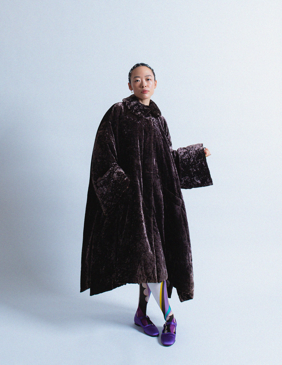 Romeo Gigli vintage plum velvet cape coat