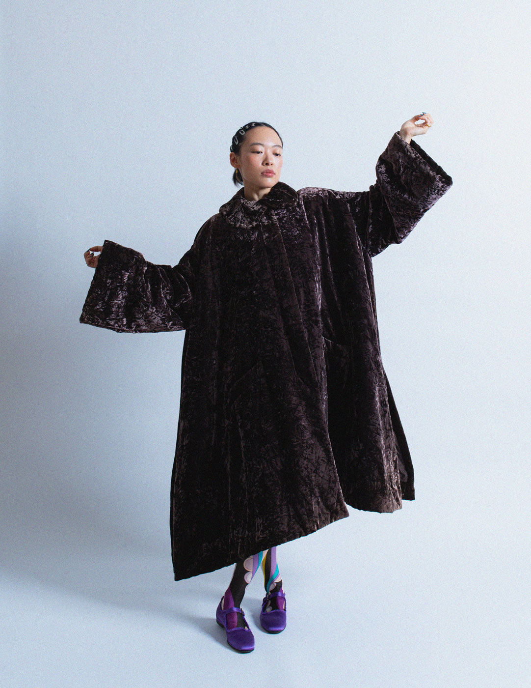 Romeo Gigli vintage plum velvet cape coat