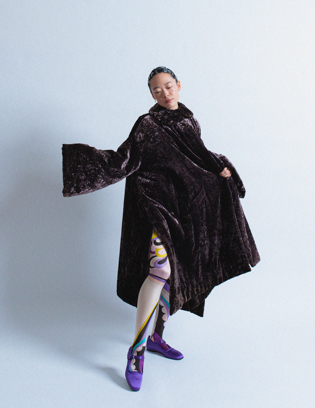 Romeo Gigli vintage plum velvet cape coat