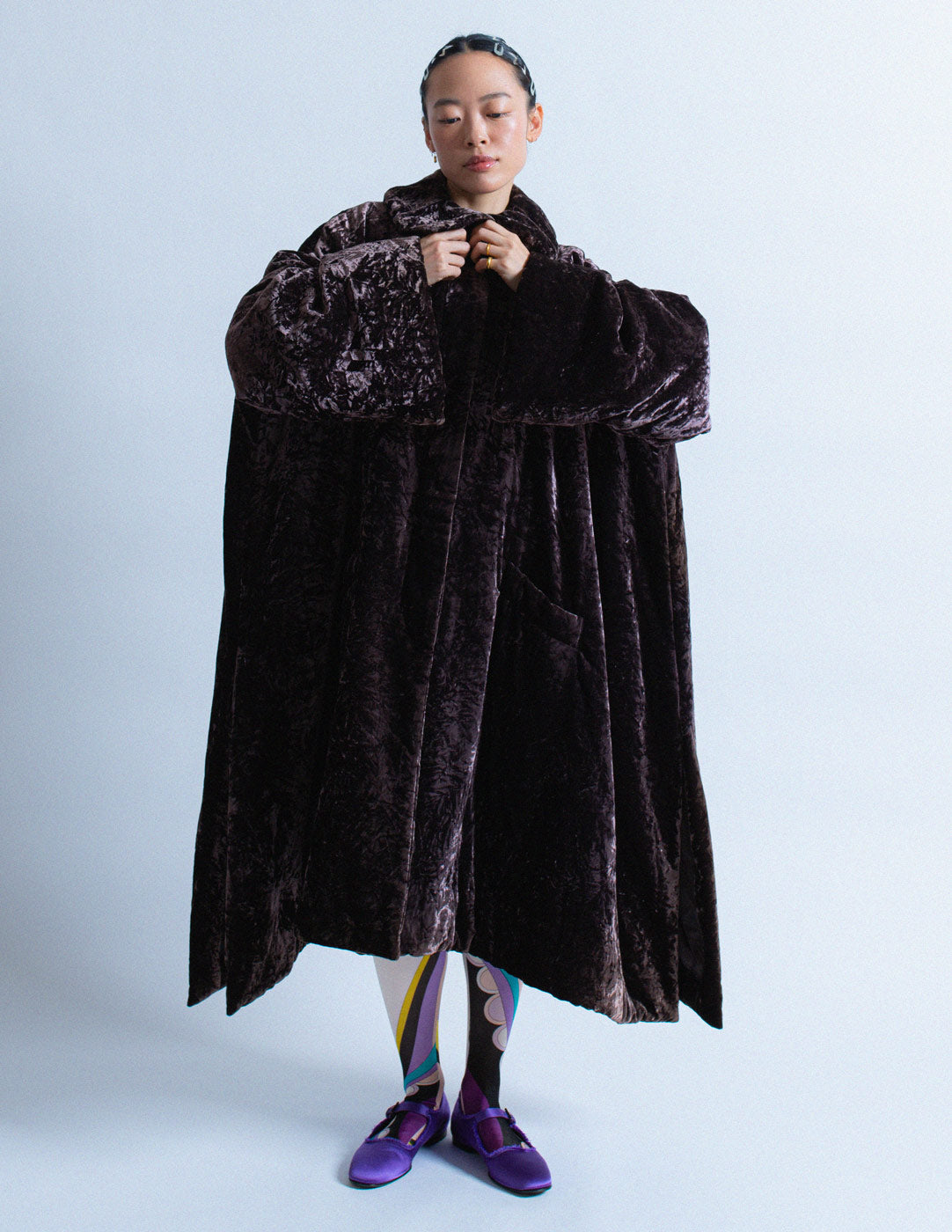 Romeo Gigli vintage plum velvet cape coat