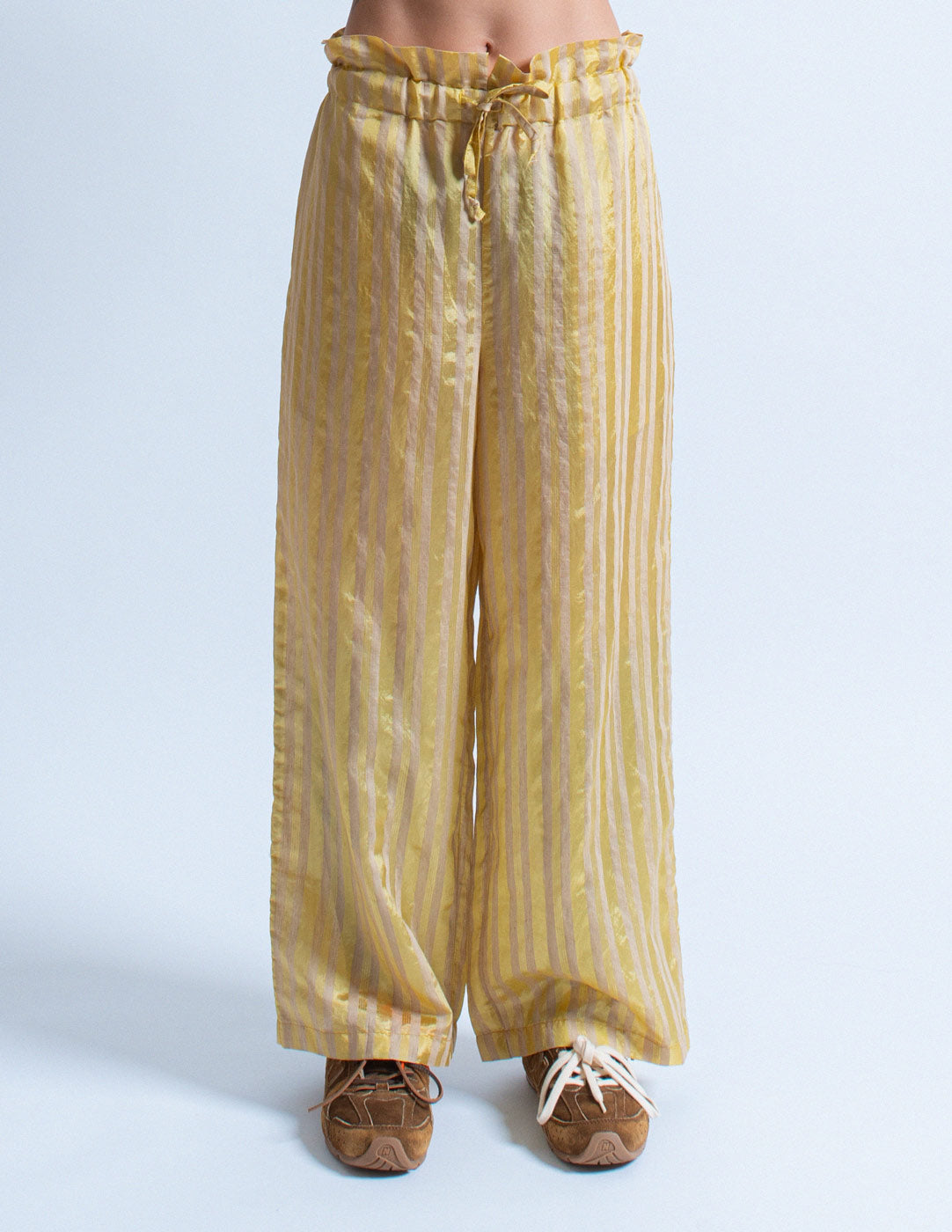 Romeo Gigli vintage chartreuse striped trousers front detail