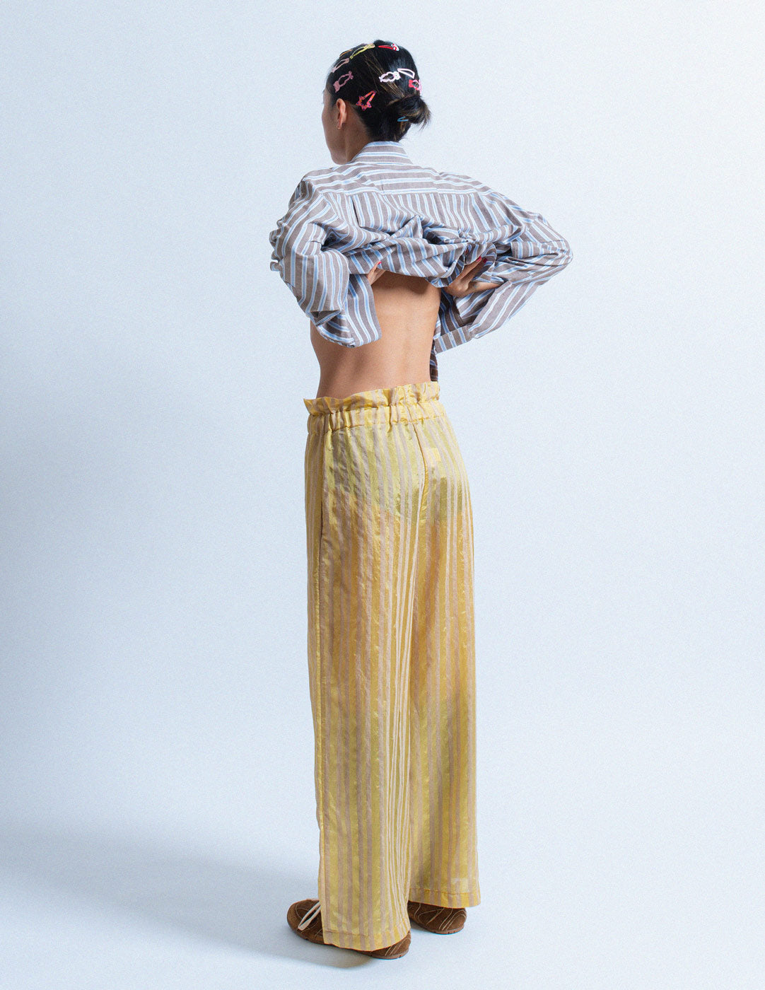 Romeo Gigli vintage chartreuse striped trousers back view