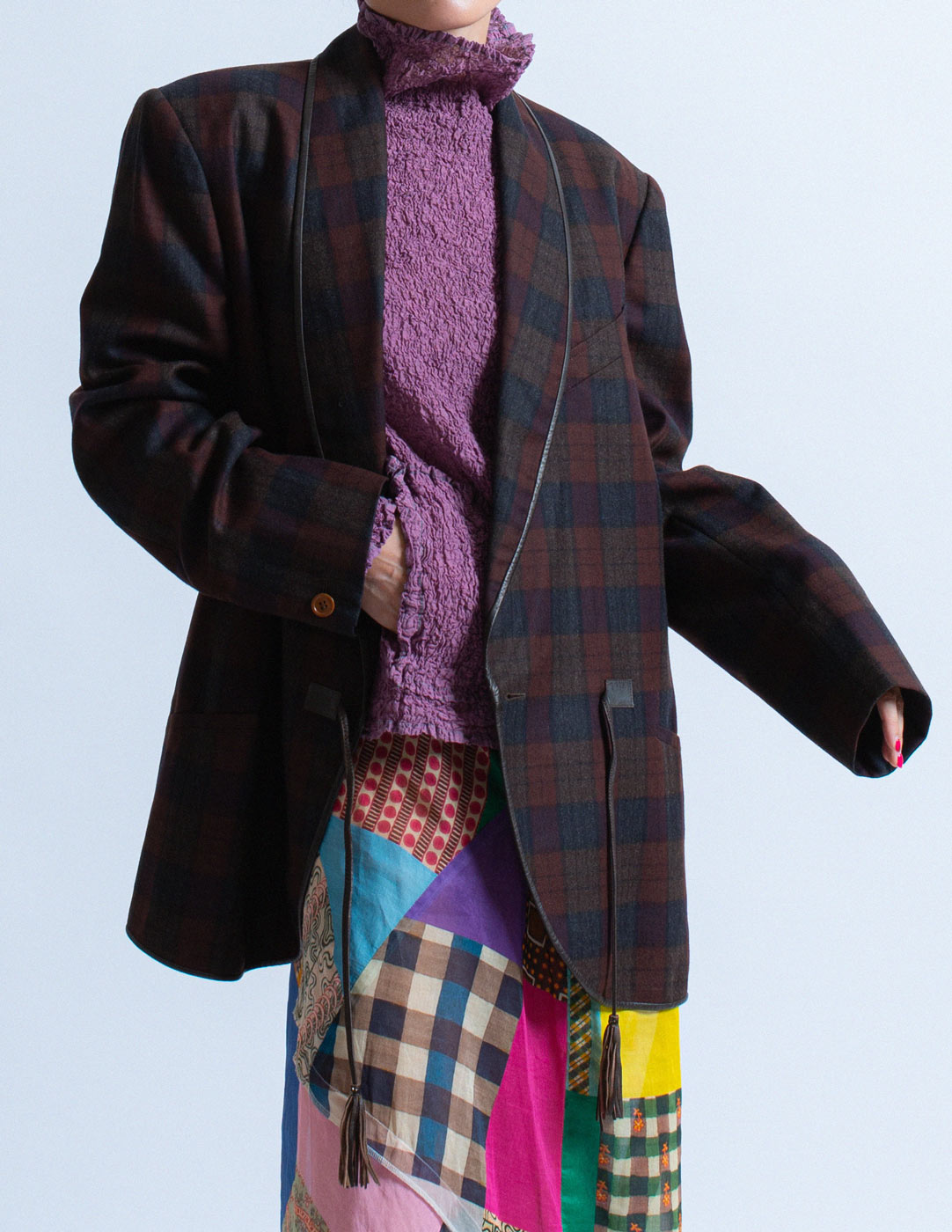 Gucci vintage plaid wool jacket with leather trim detail