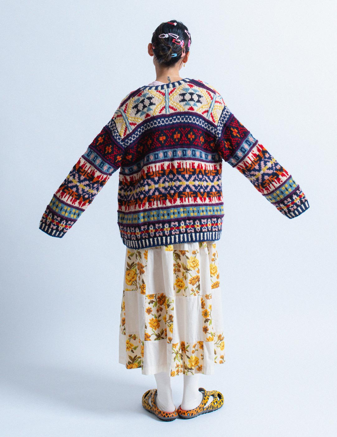 HAI Sporting Gear vintage fun patterned chunky sweater back view