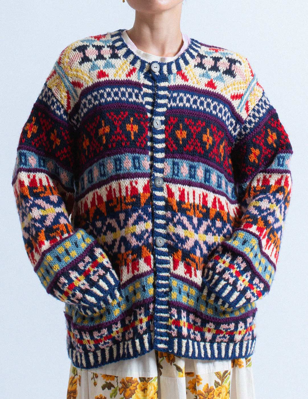 HAI Sporting Gear vintage fun patterned chunky sweater front detail