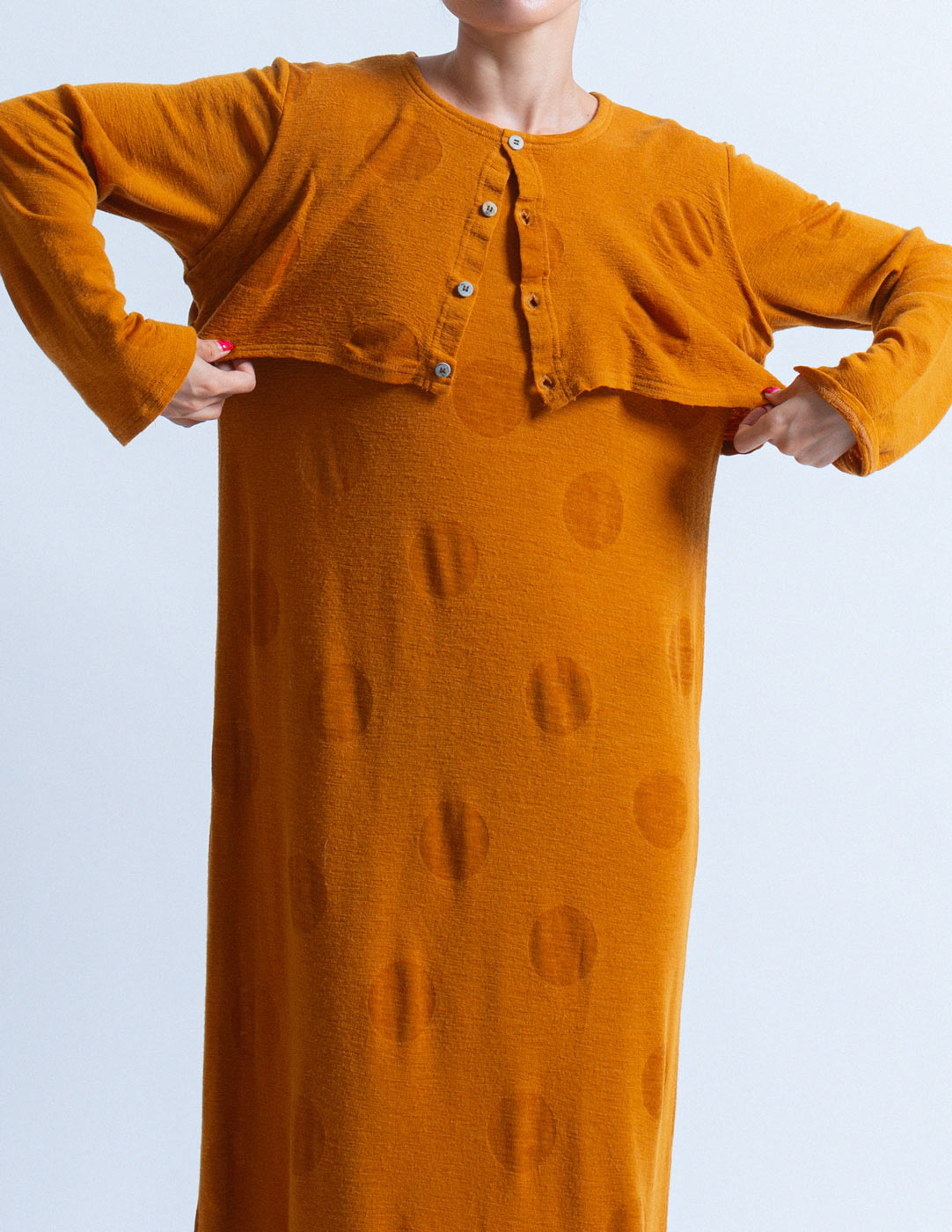 HAI Sporting Gear vintage ochre wool lounge dress detail