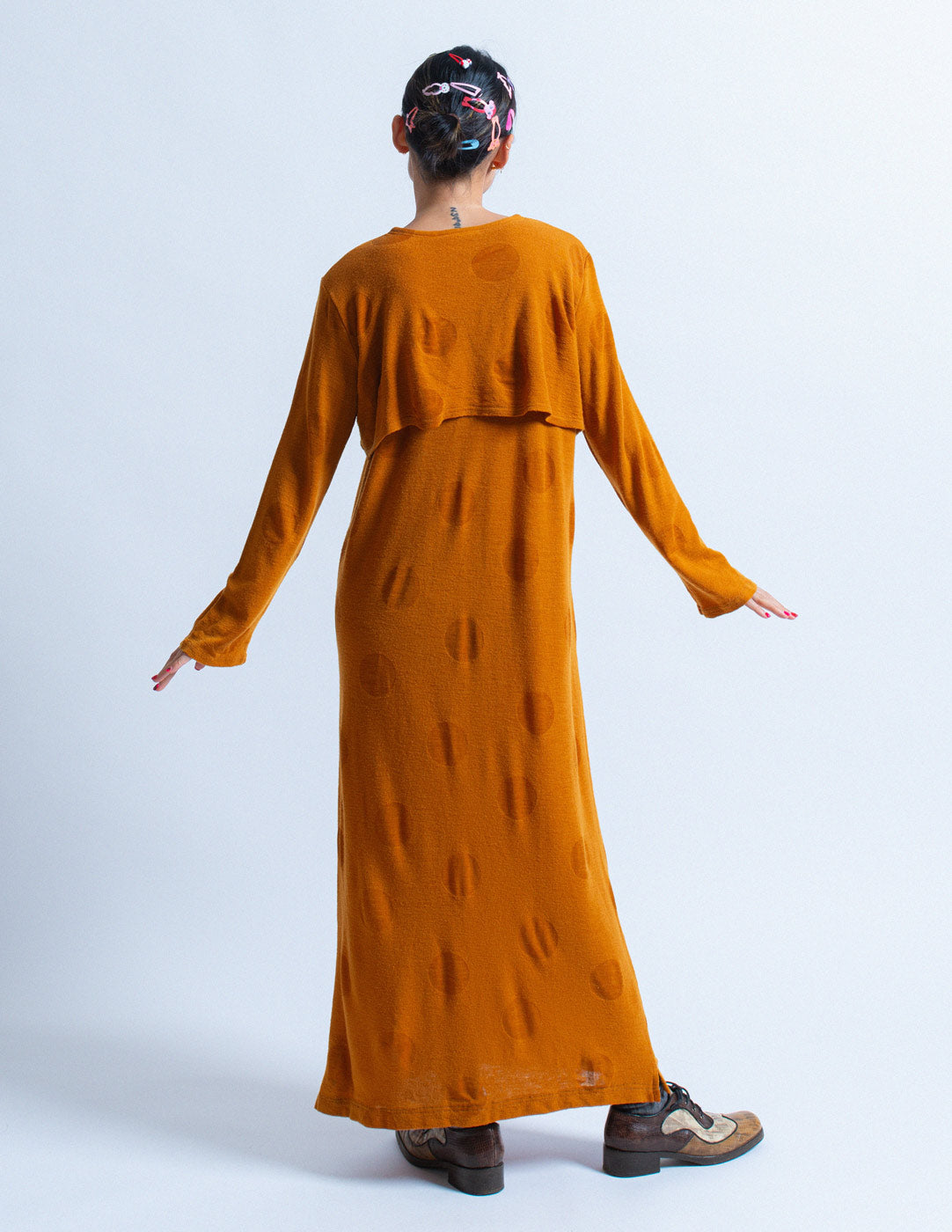 HAI Sporting Gear vintage ochre wool lounge dress back view