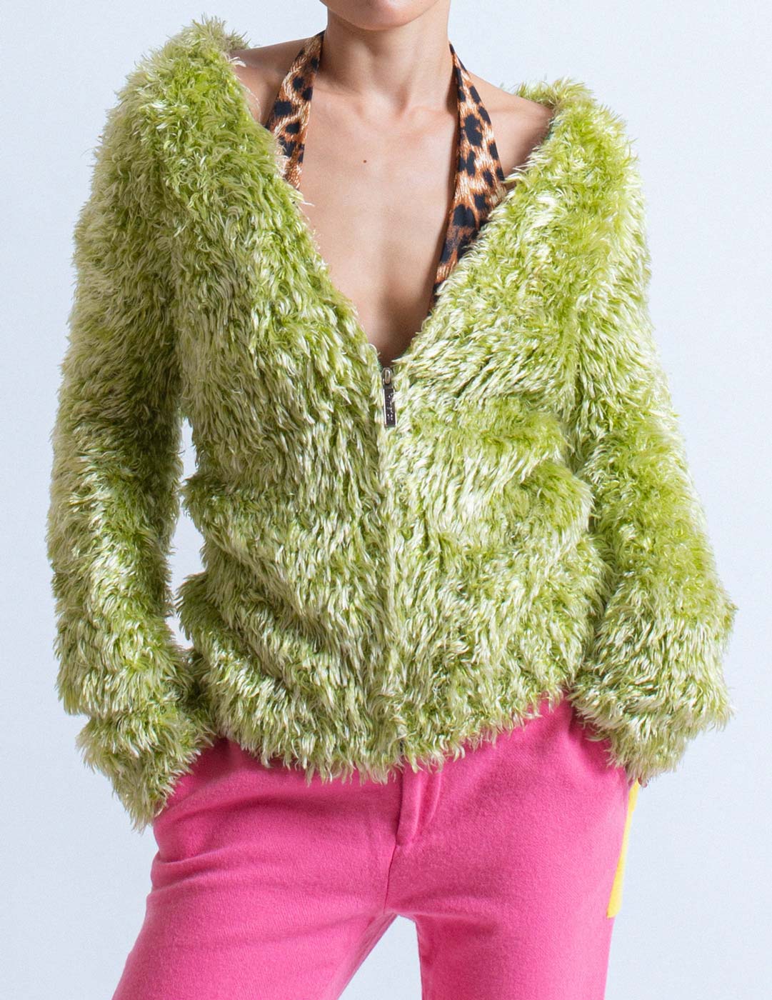 Hysterics green fuzzy jacket with hood