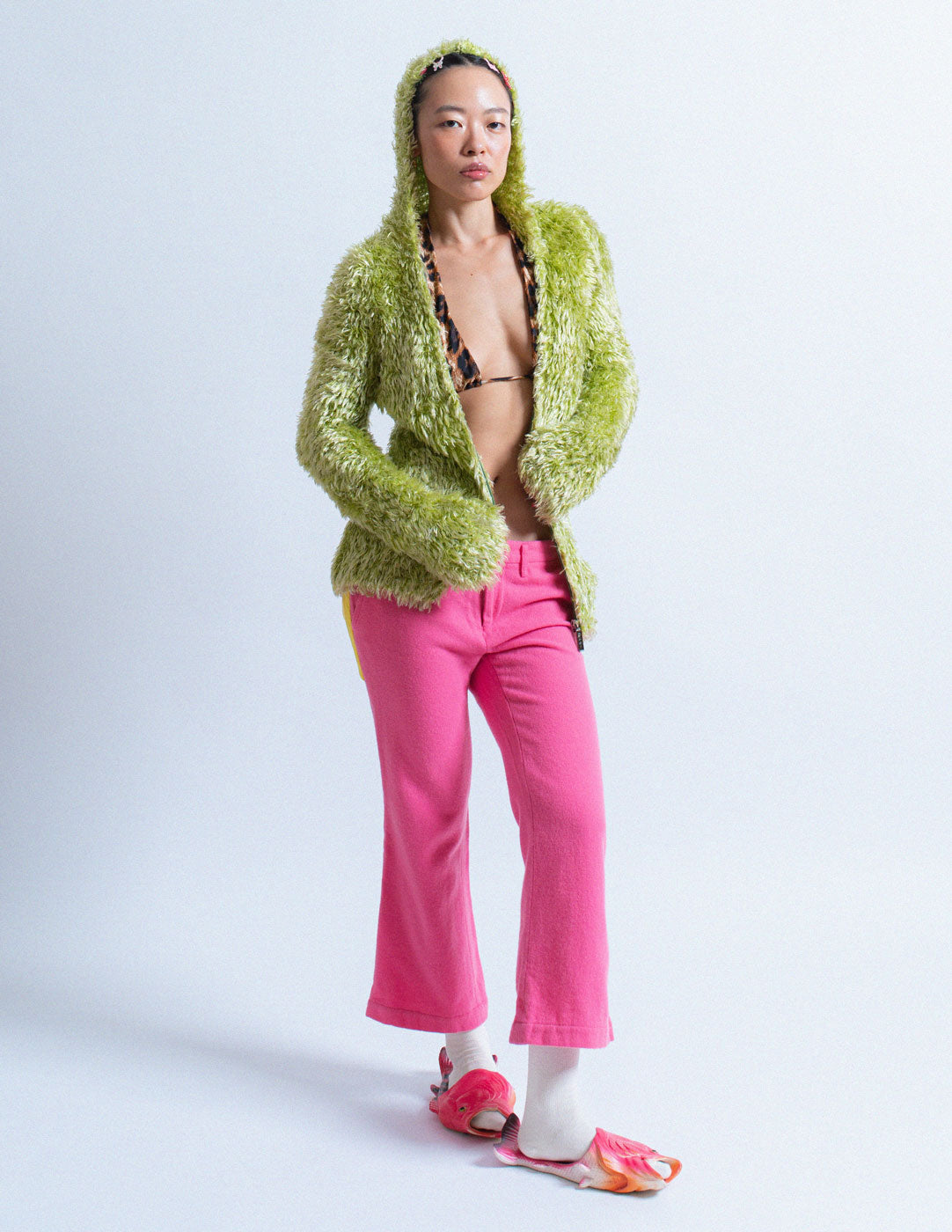 Hysterics green fuzzy jacket with hood