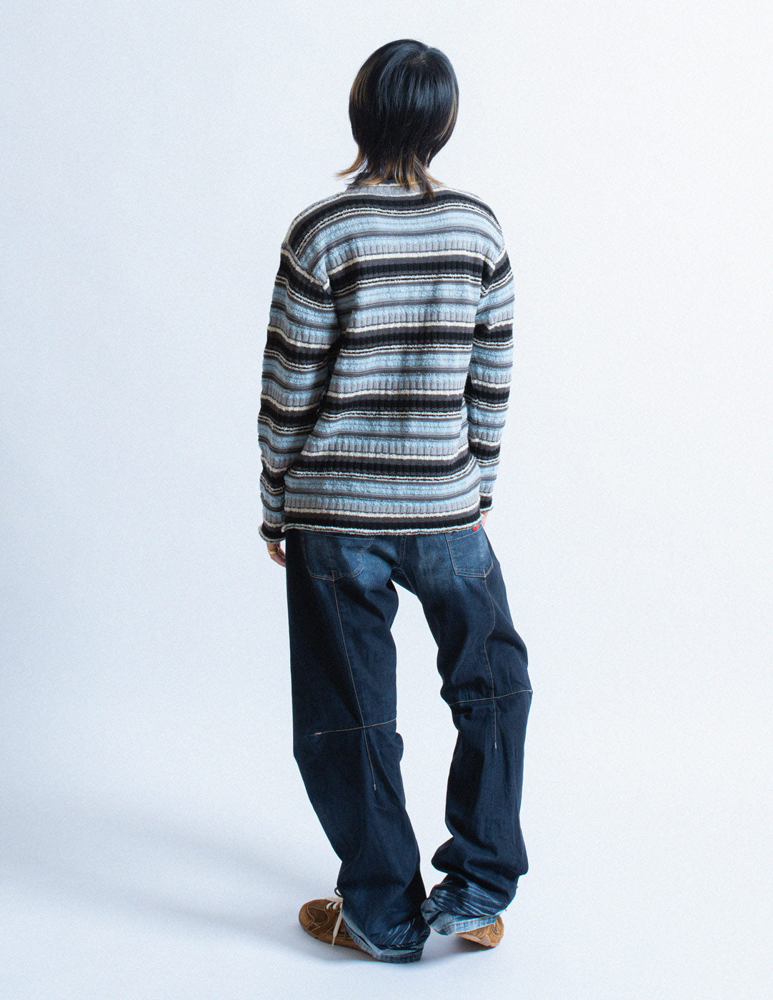 HAI blue striped wool sweater back view