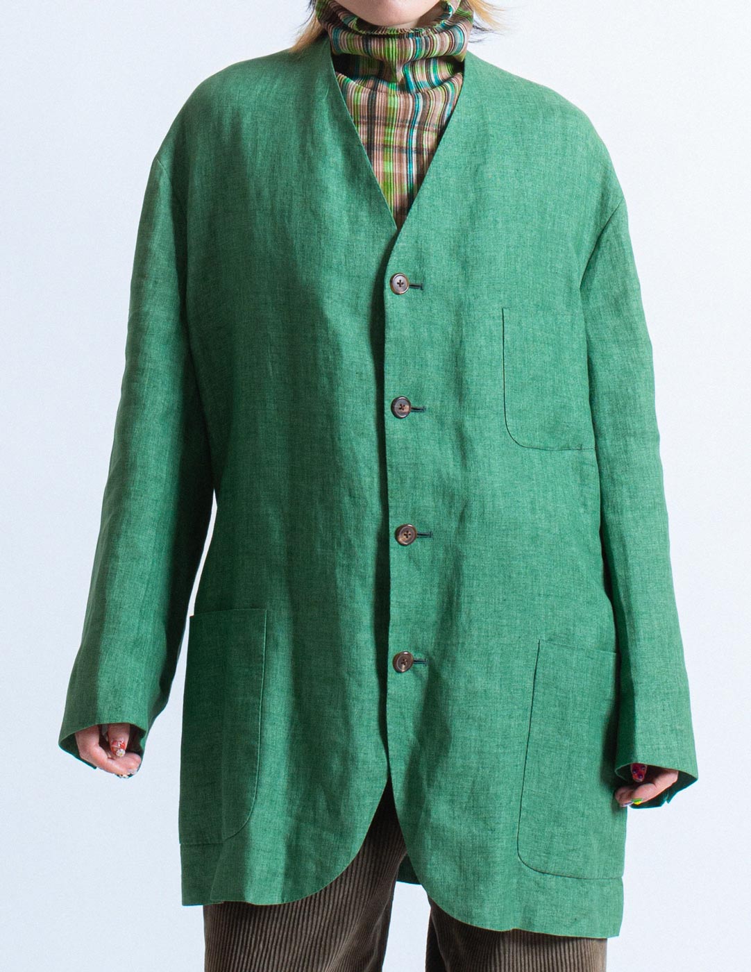 Hermès vintage forest green linen blazer front detail