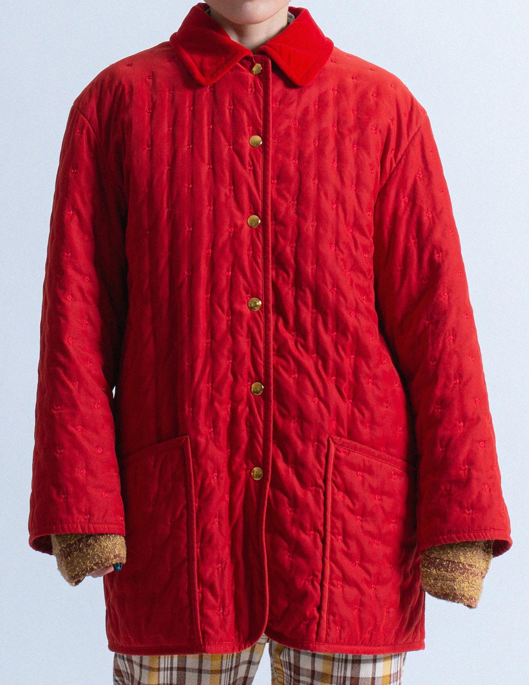 Hermès vintage red quilted coat front detail