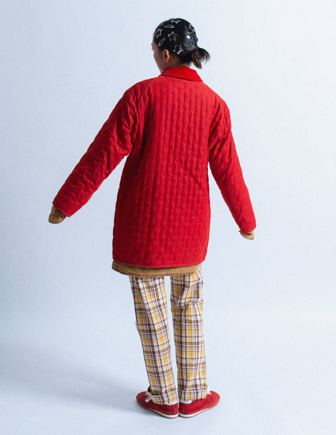 Hermès vintage red quilted coat back view