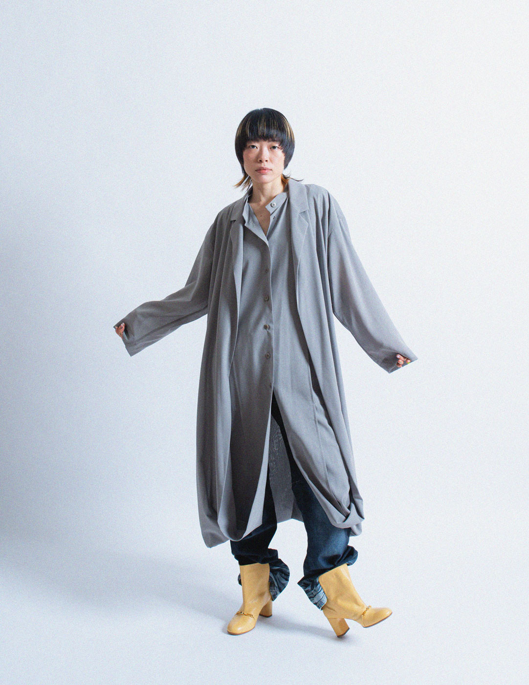 Issey Miyake double layered wool convertible dress jacket