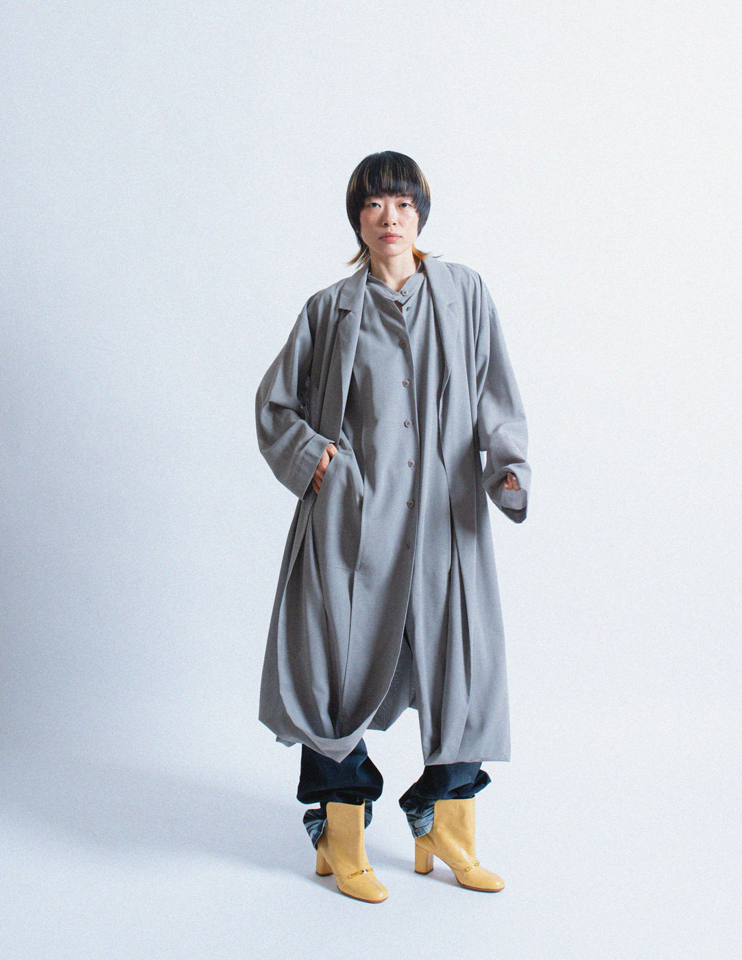 Issey Miyake double layered wool convertible dress jacket