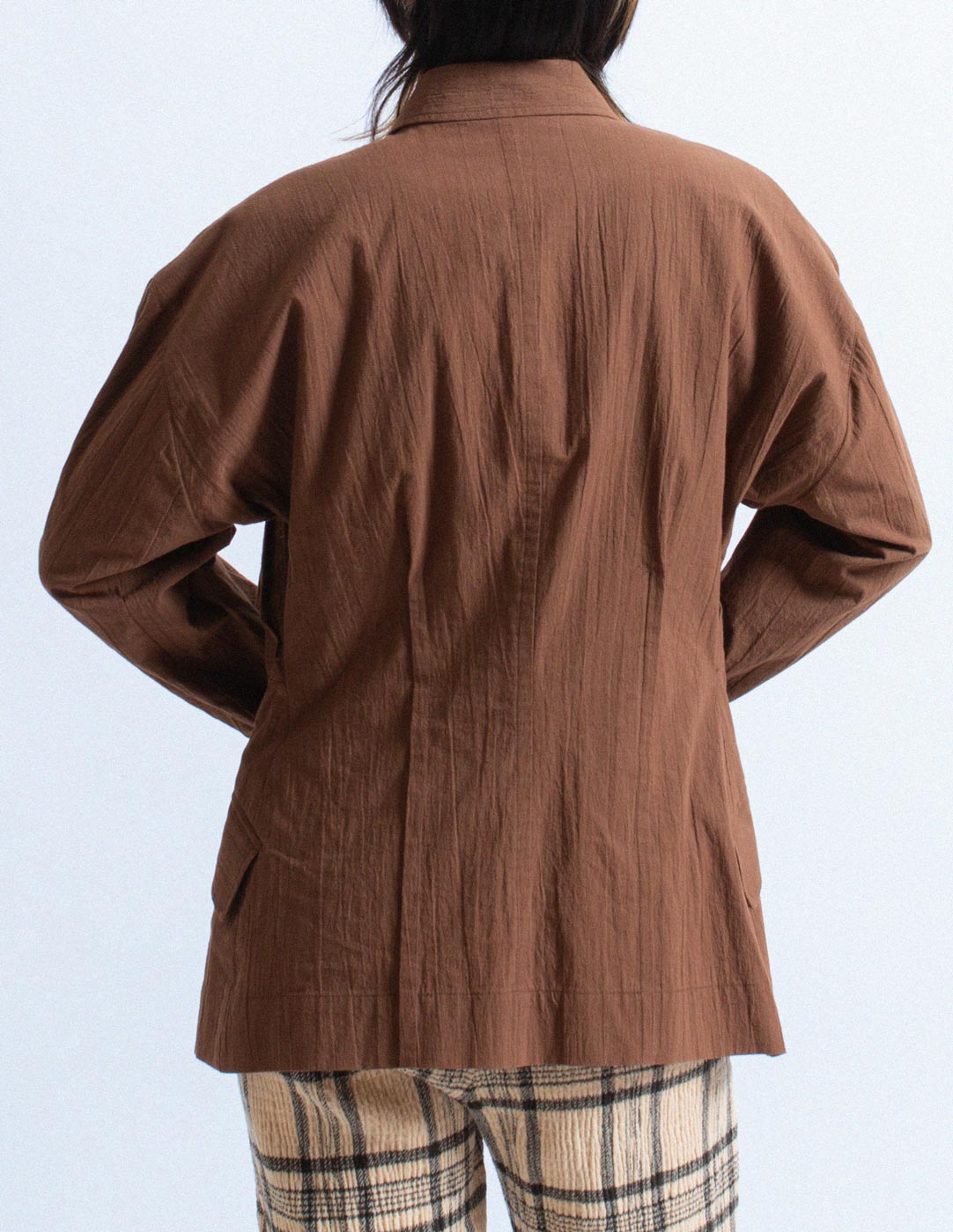 Issey Miyake brown cotton pocket blazer back detail