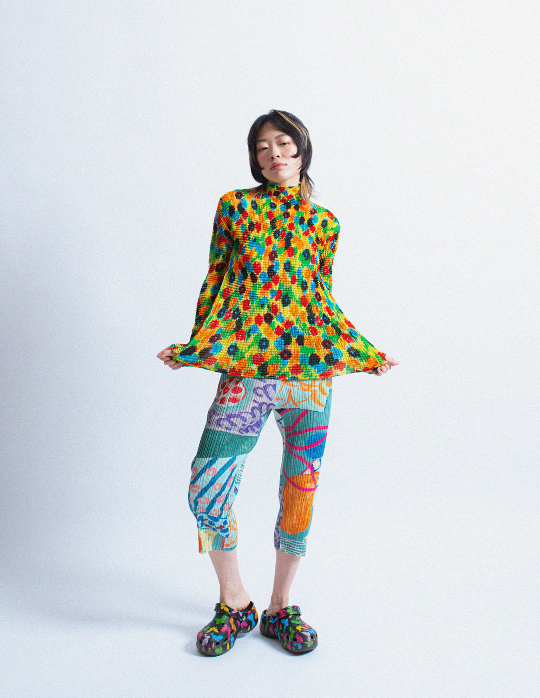 Issey Miyake vintage abstract floral pleated long sleeves