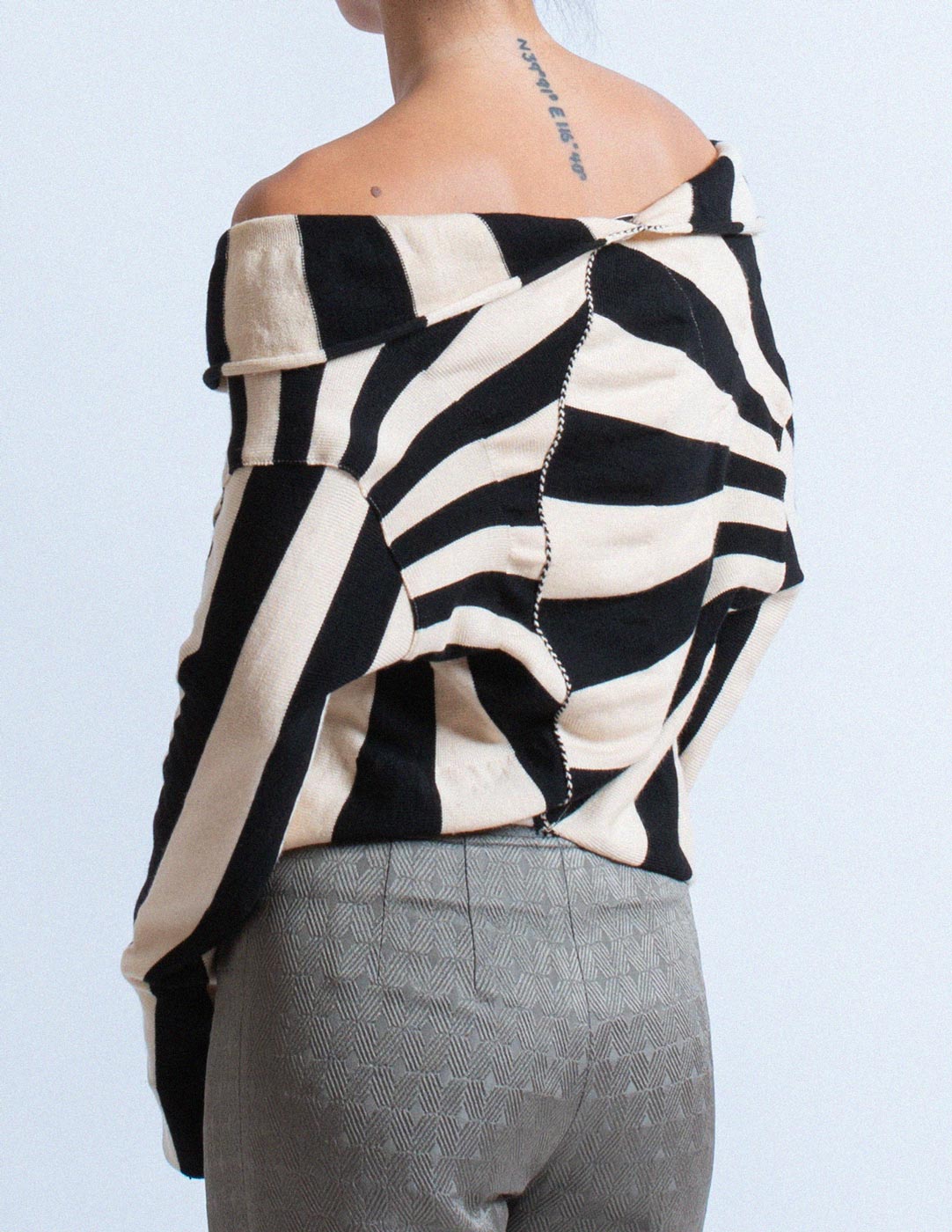 Issey Miyake striped wool and silk cardigan back detail