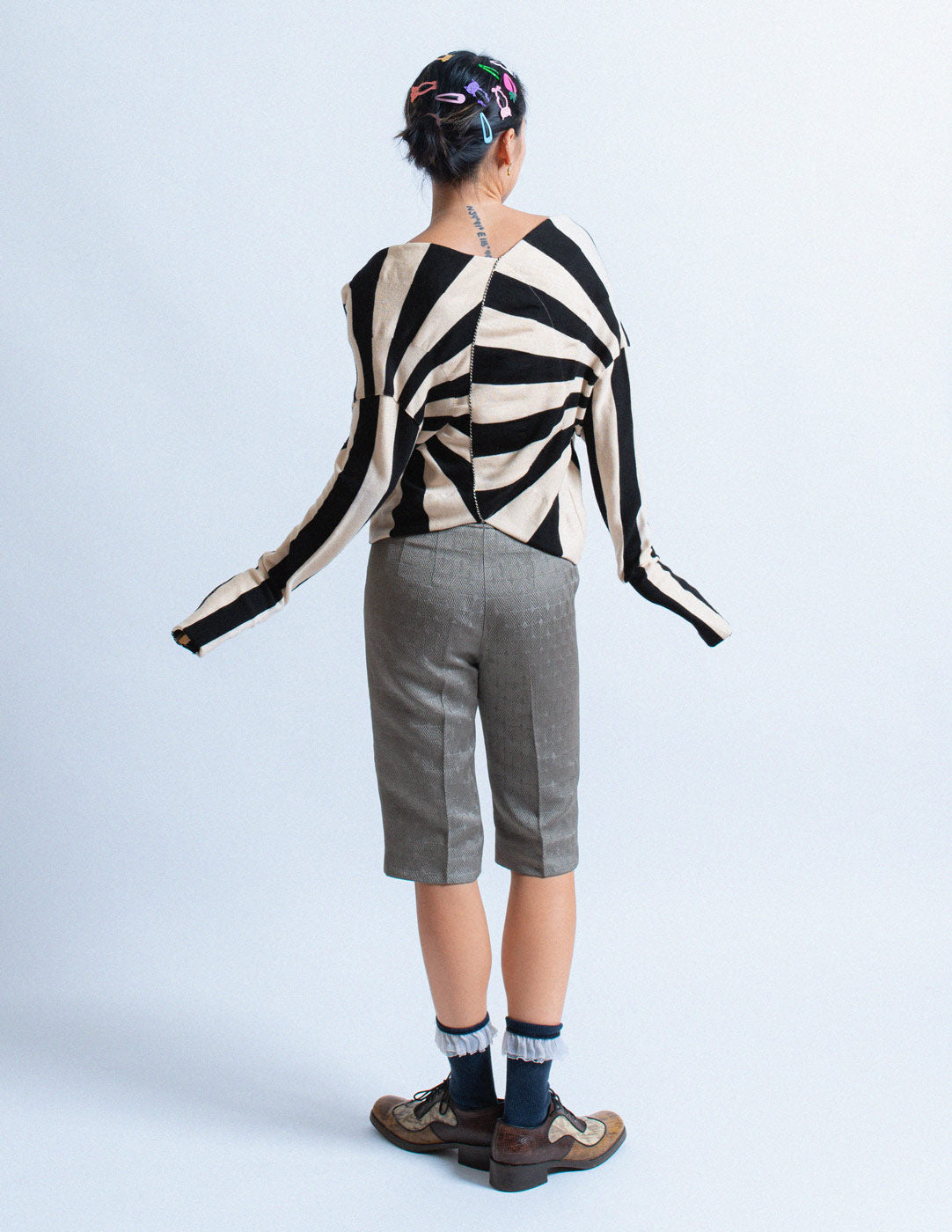 Issey Miyake striped wool and silk cardigan back view