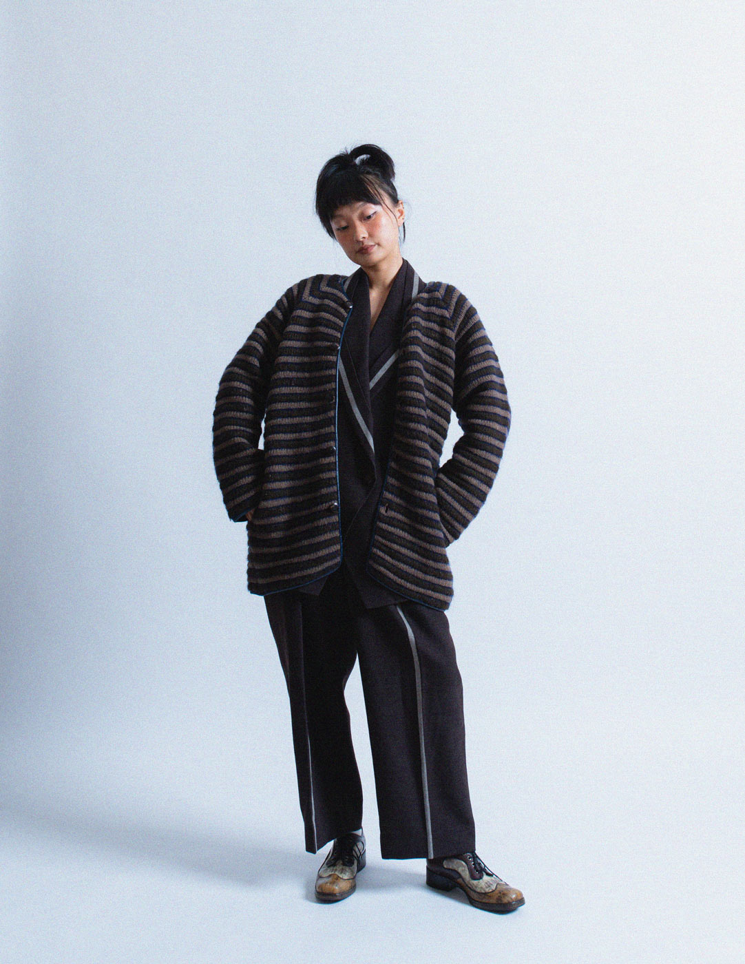 Issey Miyake vintage striped chunky wool knit jacket