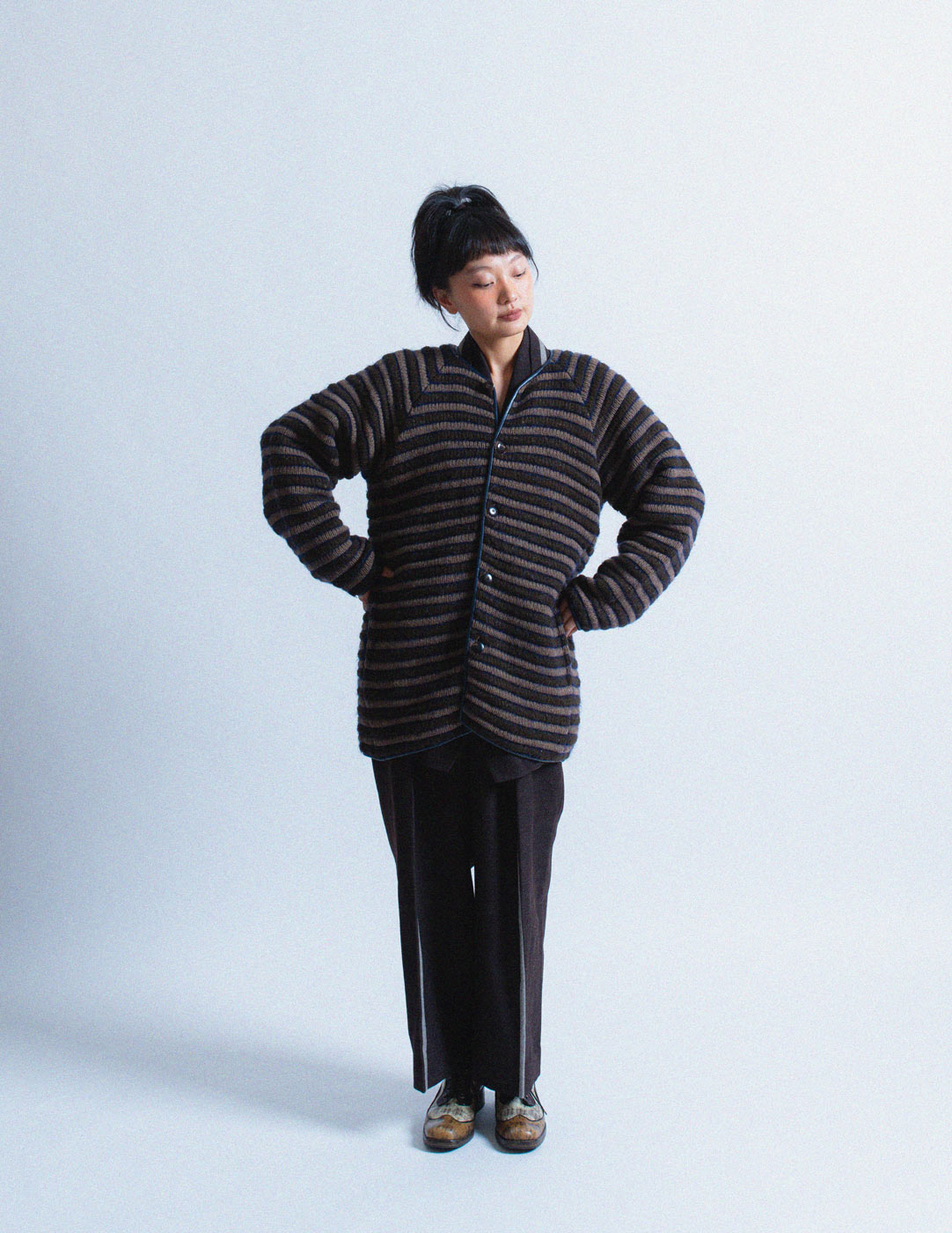 Issey Miyake vintage striped chunky wool knit jacket