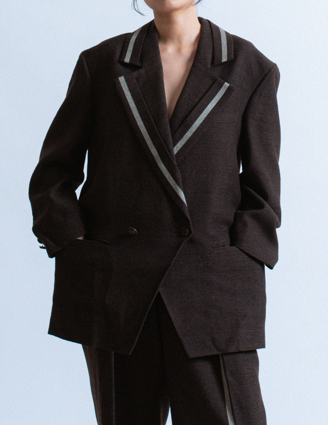 Issey Miyake vintage dark cacao wool suit detail