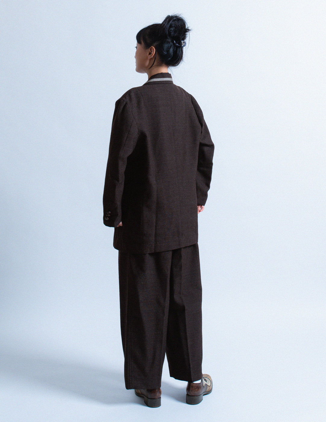 Issey Miyake vintage dark cacao wool suit back view