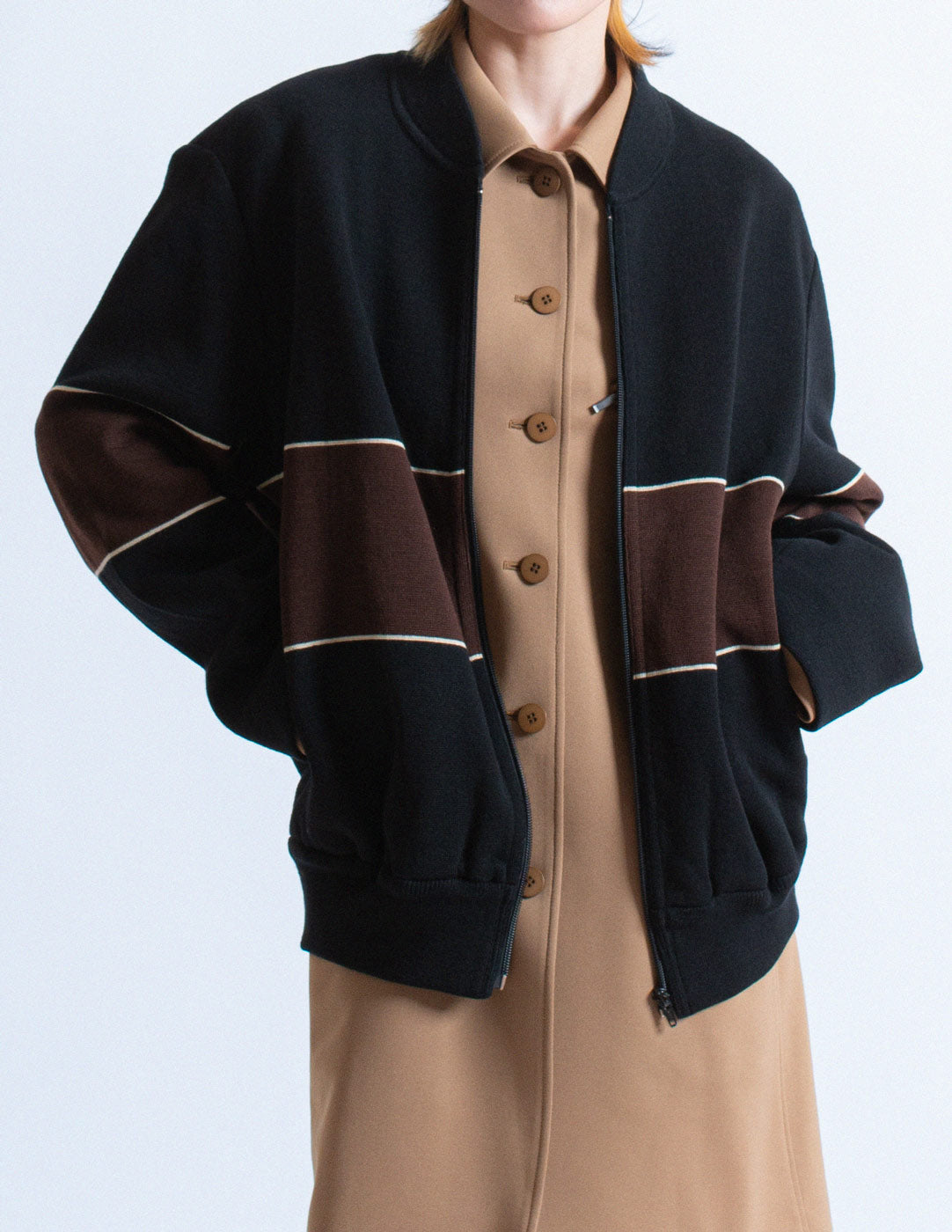 Issey Miyake vintage sweater bomber jacket front detail