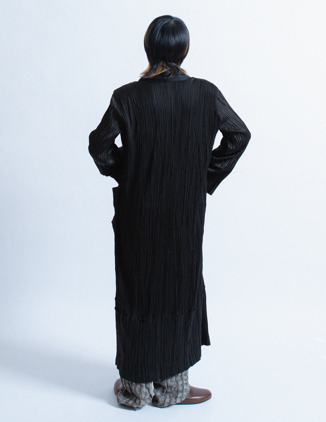 Issey Miyake vintage black oversized pleated coat back view