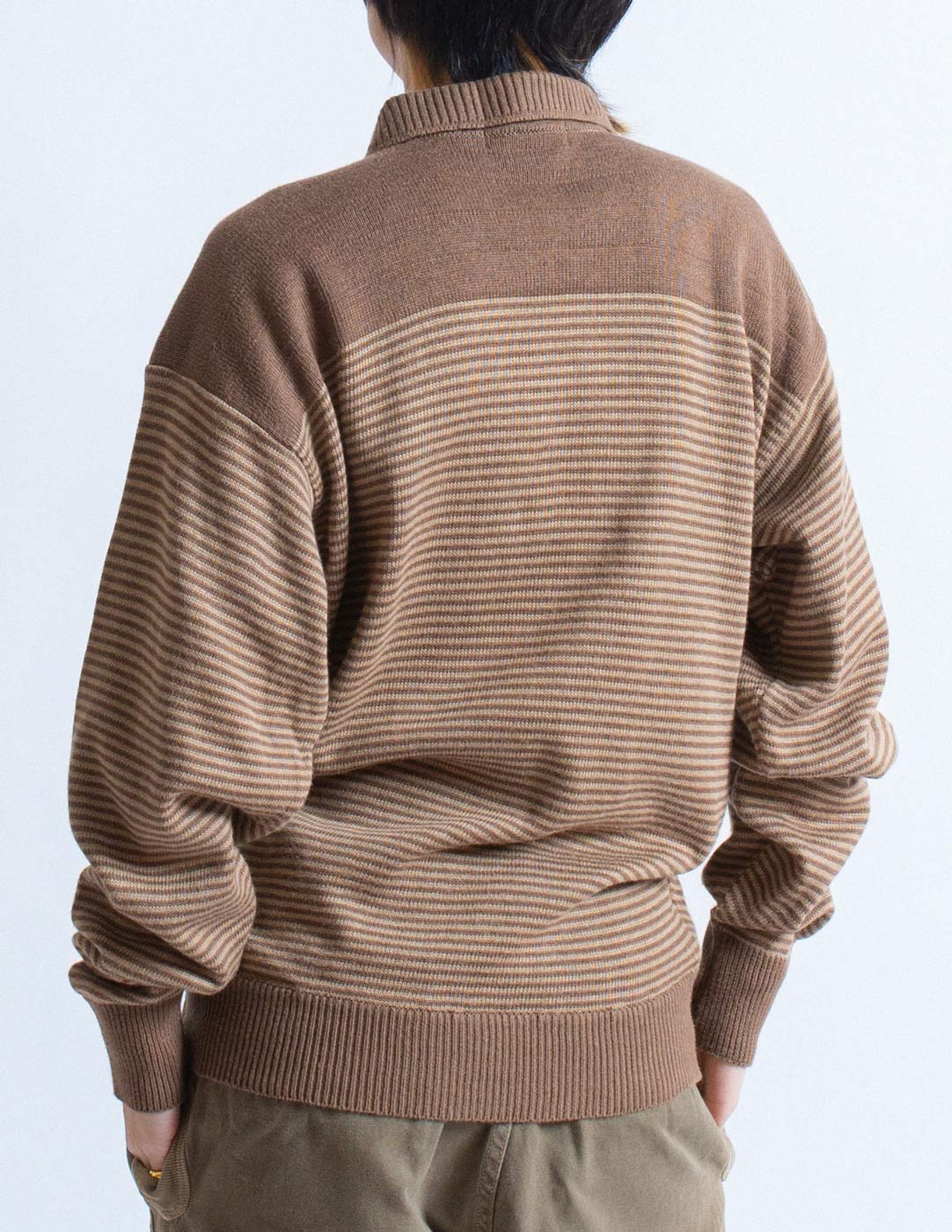 Issey Miyake vintage brown striped polo sweater back detail