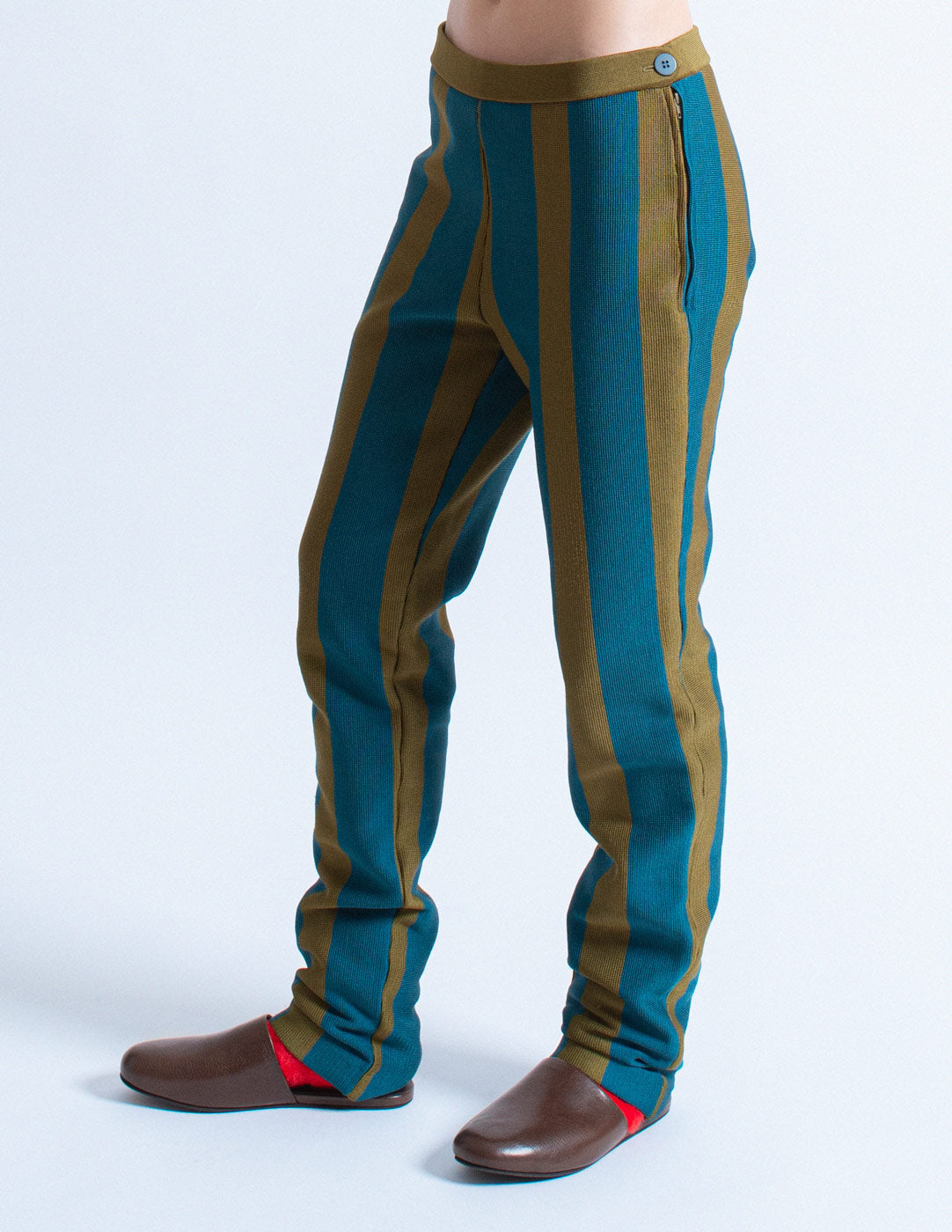 Issey Miyake vintage striped knit trousers side detail