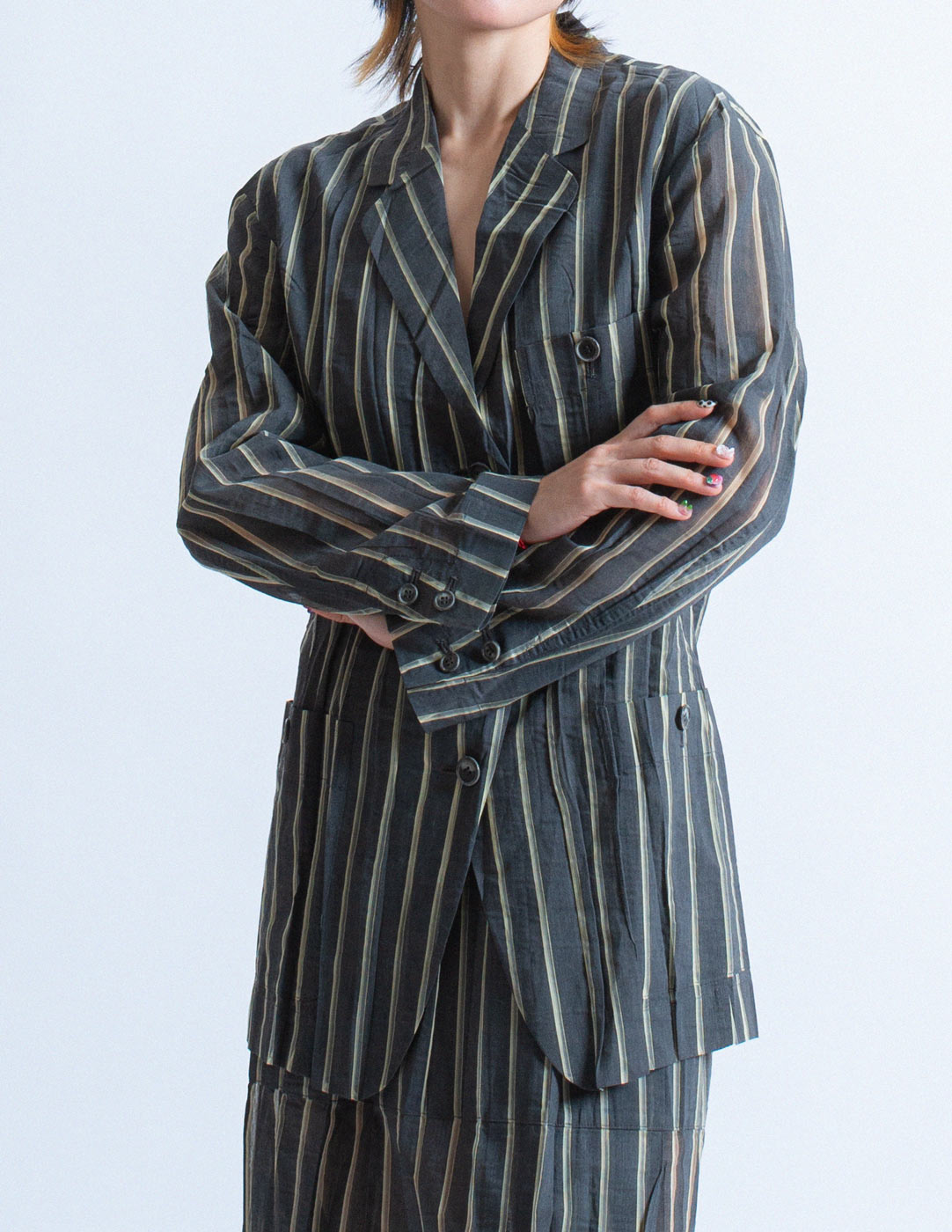 Issey Miyake vintage sheer striped wool blazer detail