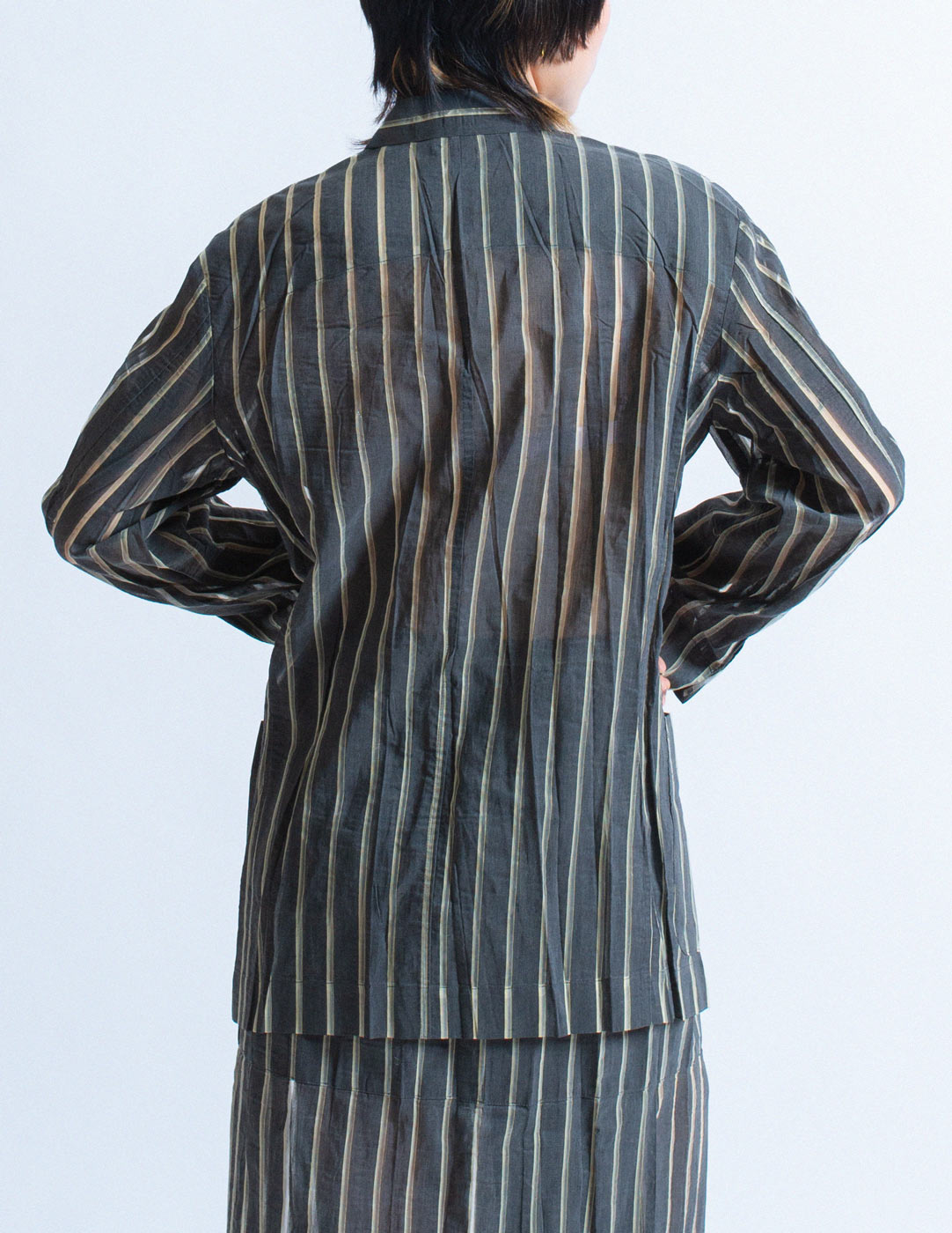 Issey Miyake vintage sheer striped wool blazer back detail